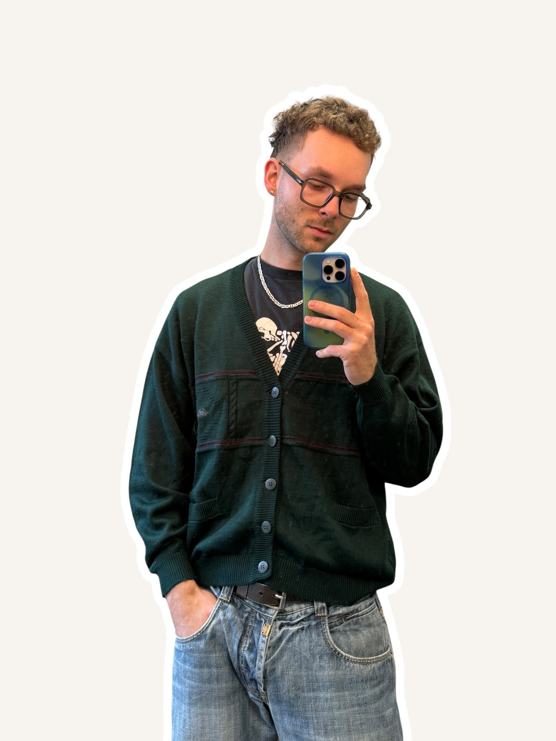 1990s Ilgrancho Sailing Knitwear Cardigan Dunkelgrün | L