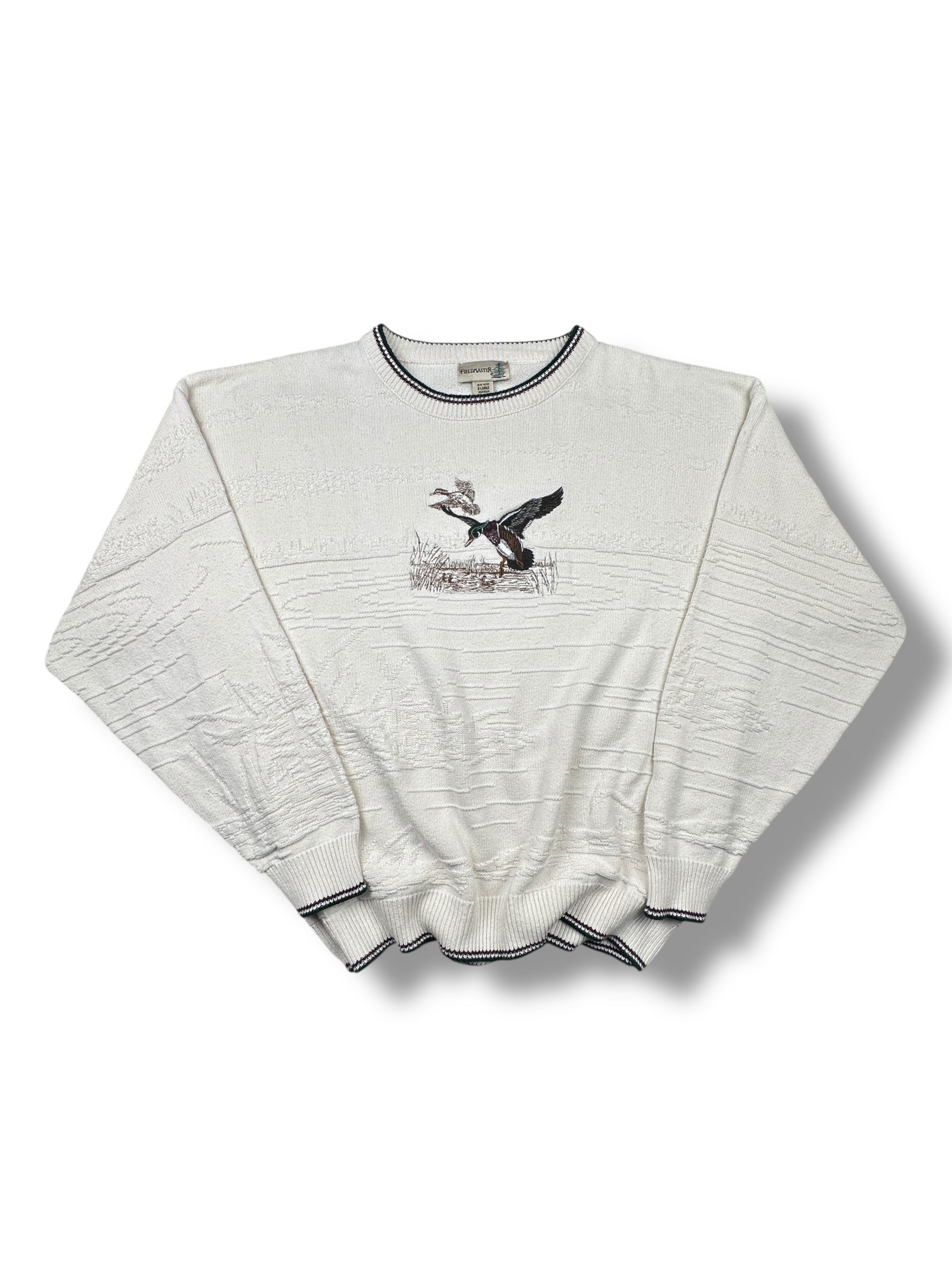 1990s Field Master Animal Print Stricksweater Ente 3D Stick | Vintage Size L