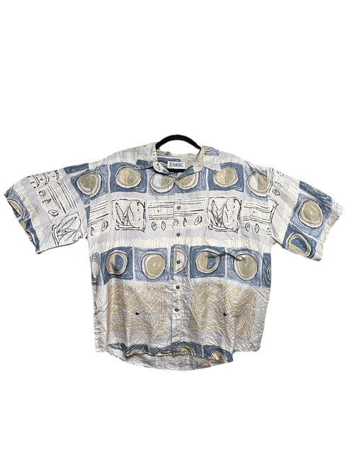 1980s Abstract Seide Shirt L-XL