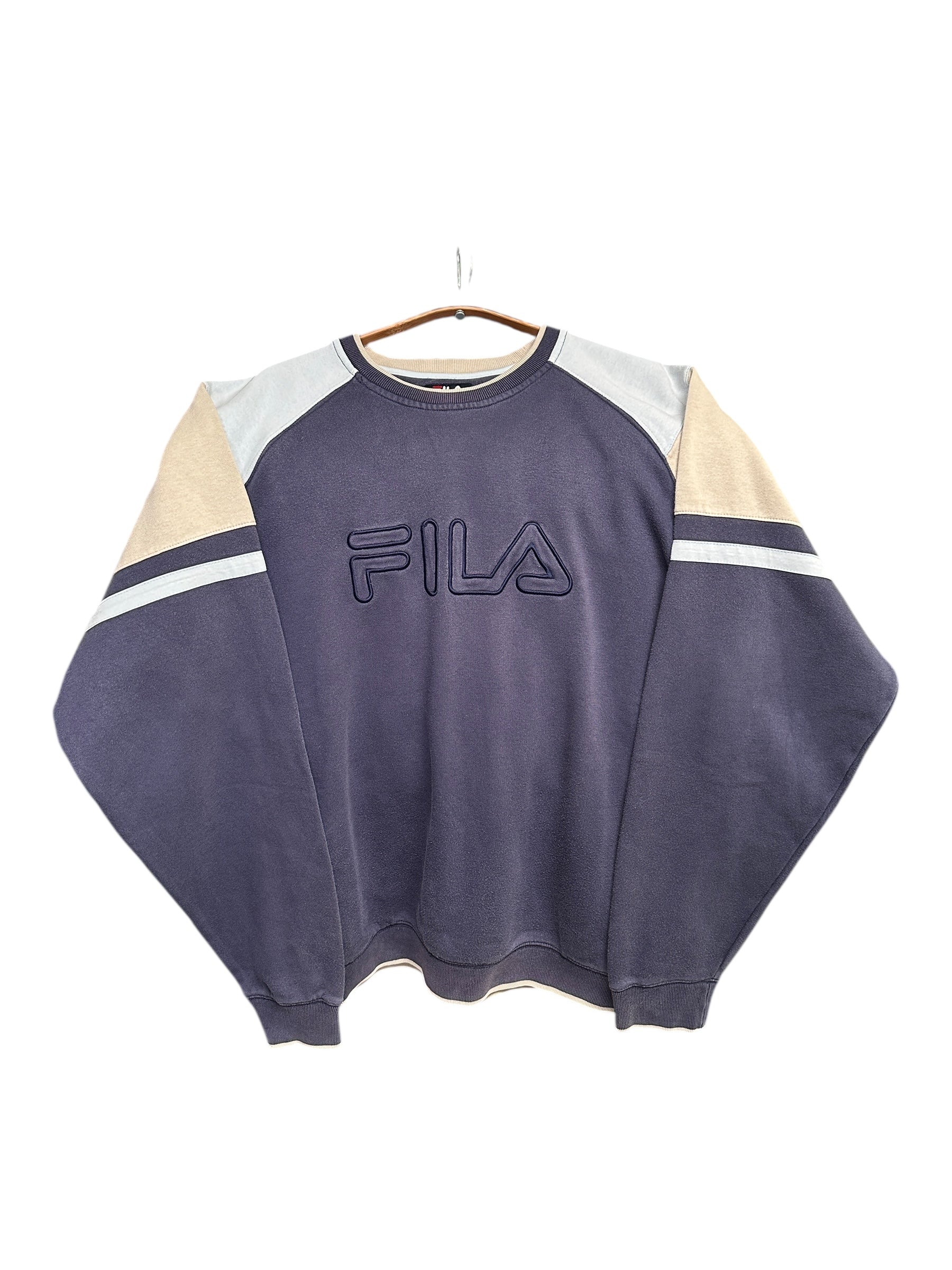 1990s Fila Vintage Sweater Dunkelblau Beige XL