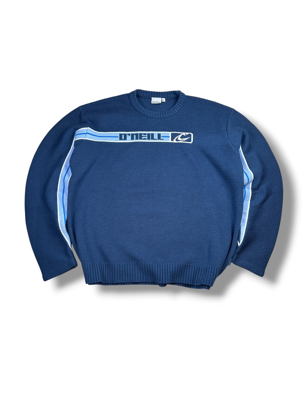 2000s O’Neill Stricksweater Dunkelblau mit Streifen & Spellout | Vintage XL