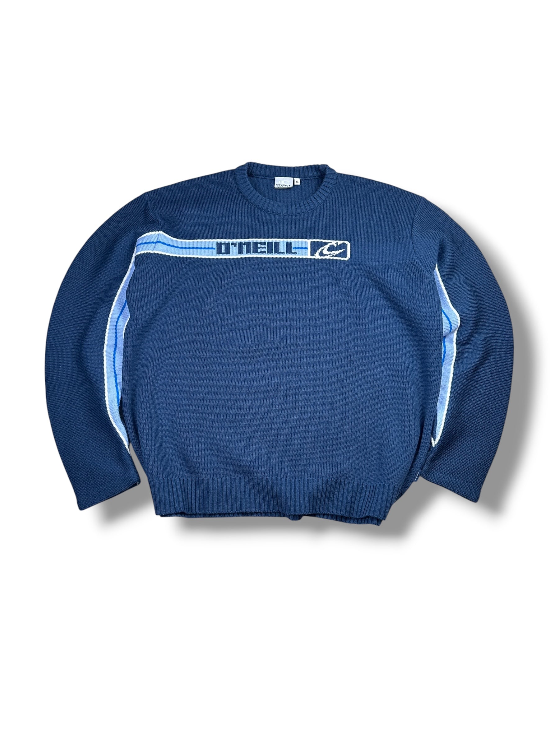 2000s O’Neill Stricksweater Dunkelblau mit Streifen & Spellout | Vintage XL