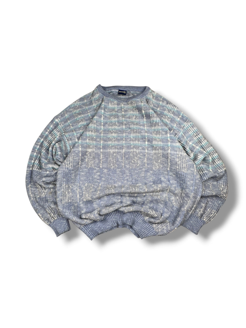 1990s Manetti Strickpullover Mehrfarbig Karomuster Blau/Grau/Weiß | Vintage