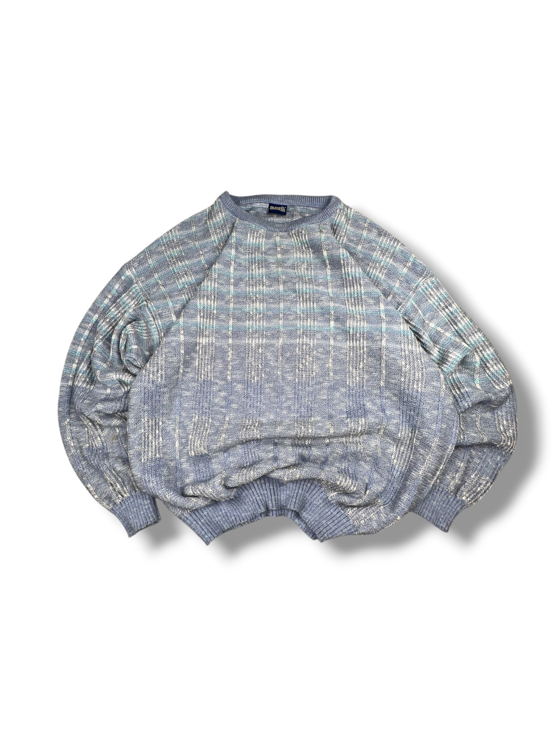 1990s Manetti Strickpullover Mehrfarbig Karomuster Blau/Grau/Weiß | Vintage