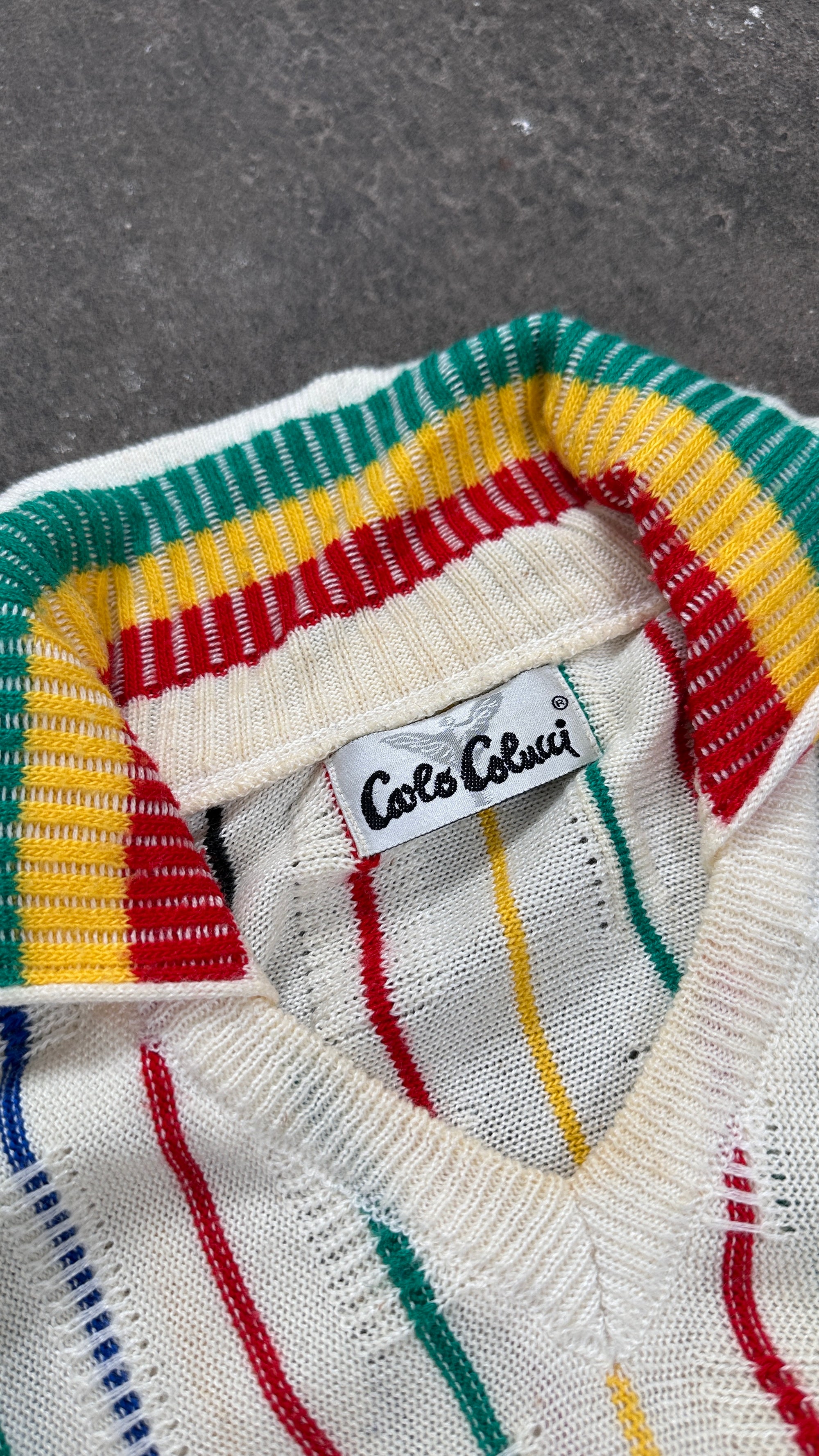 1990s Carlo Colucci Sweater Jamaica stripes Kragen L/XL