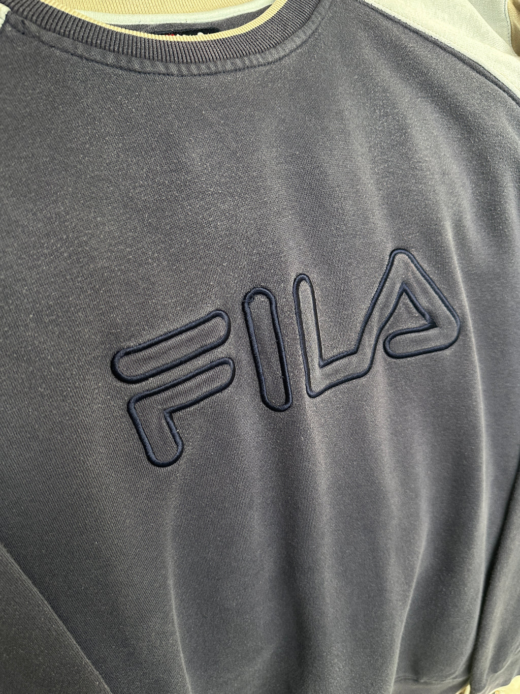 1990s Fila Vintage Sweater Dunkelblau Beige XL