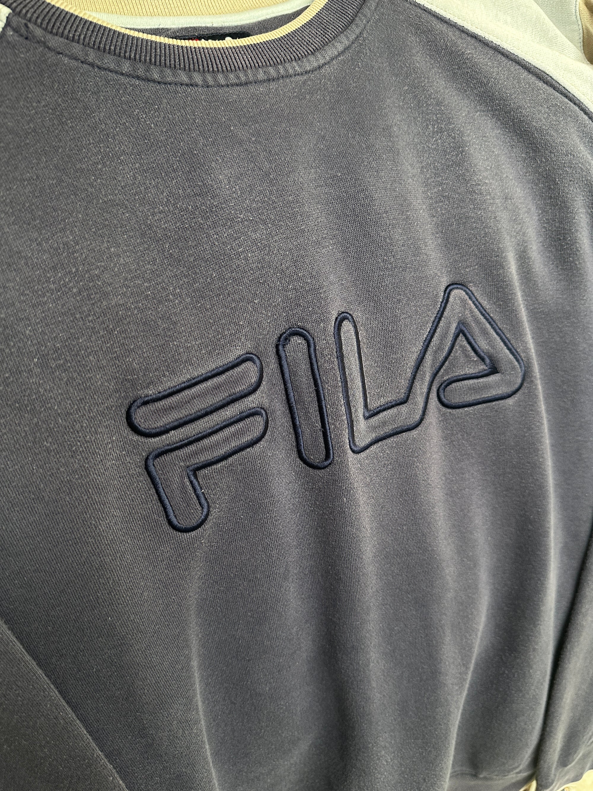 1990s Fila Vintage Sweater Dunkelblau Beige XL