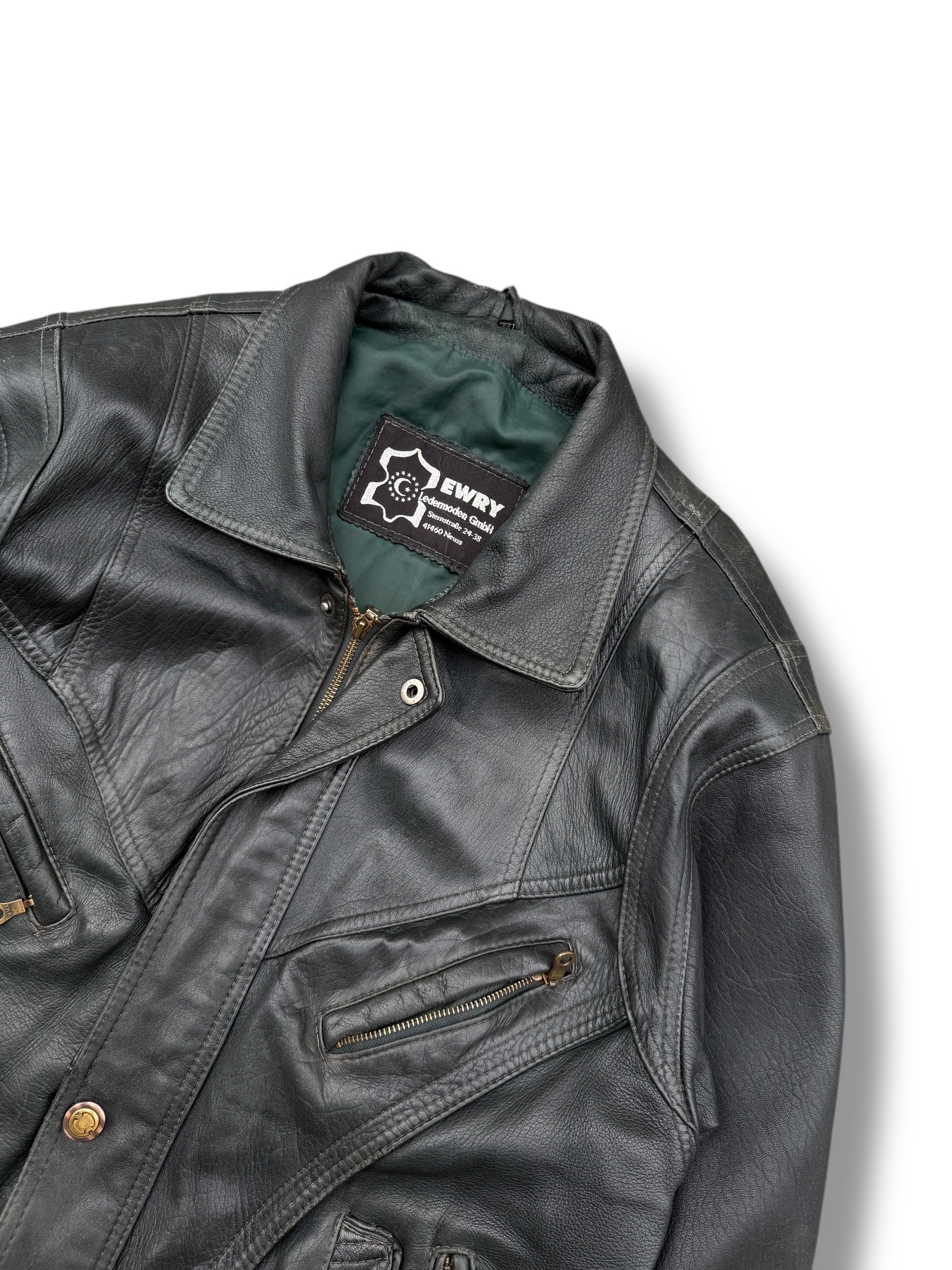 1990s EWRY Ledermode Lederjacke Dunkelgrün | L