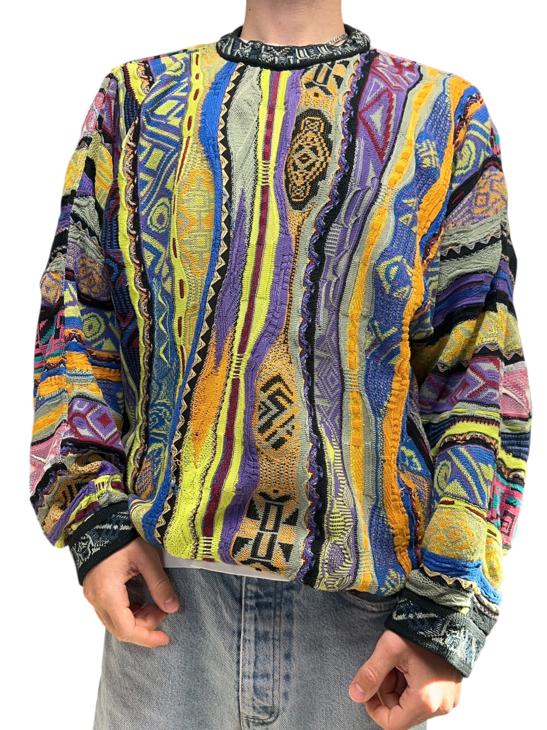 1990s Coogi Australia Strick Sweater Lila, Grün L