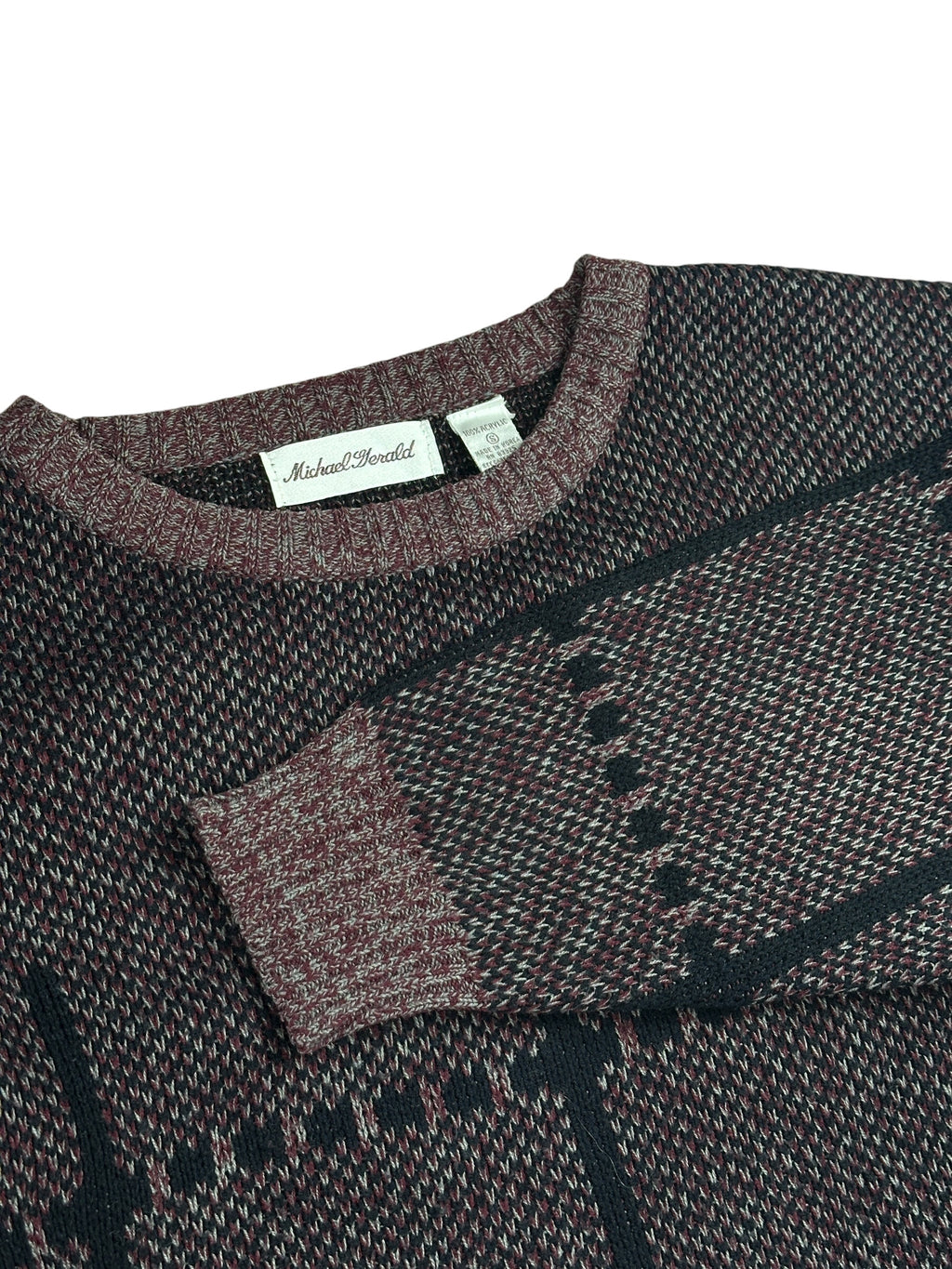 1990s Michael Gerald Strickpullover Dunkelblau/Grau Kariertes Muster | Vintage S