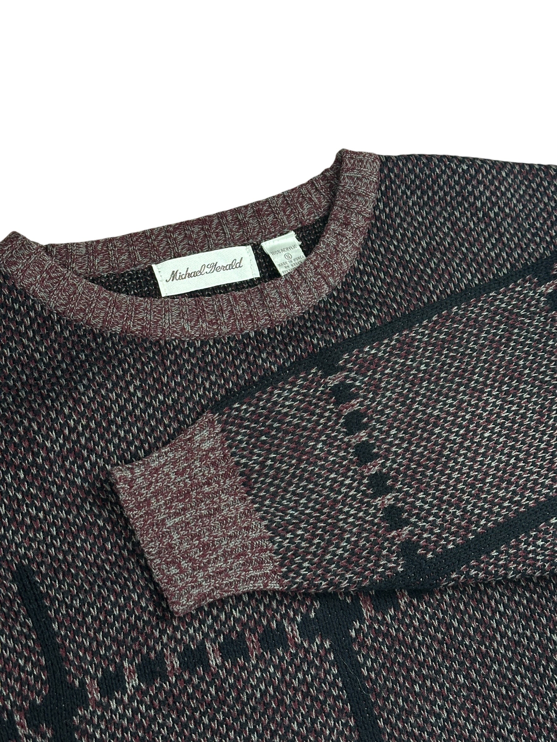 1990s Michael Gerald Strickpullover Dunkelblau/Grau Kariertes Muster | Vintage S