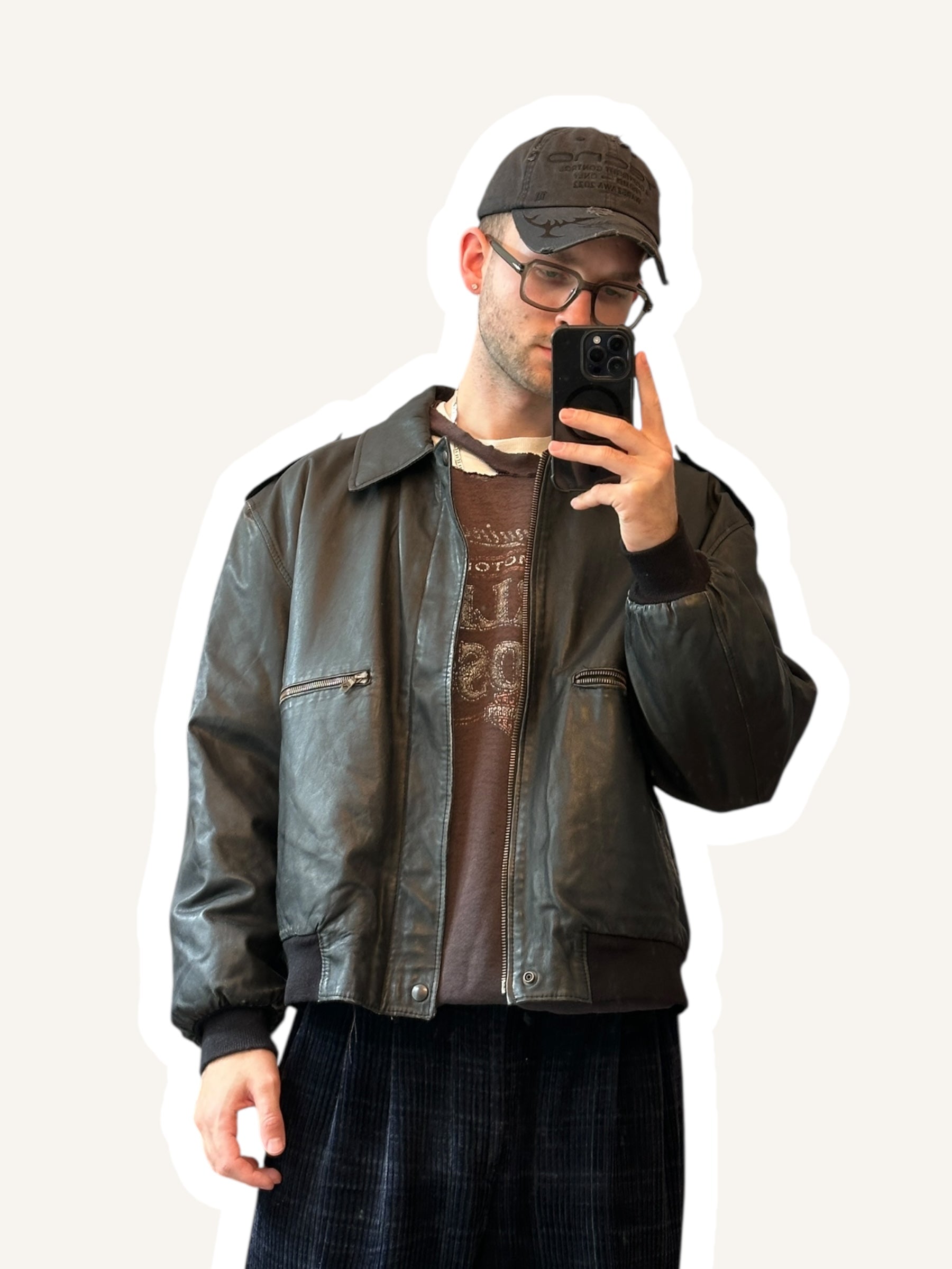 1990s Vera Pelle A-2 Fliegerjacke Leder Schwarz | M