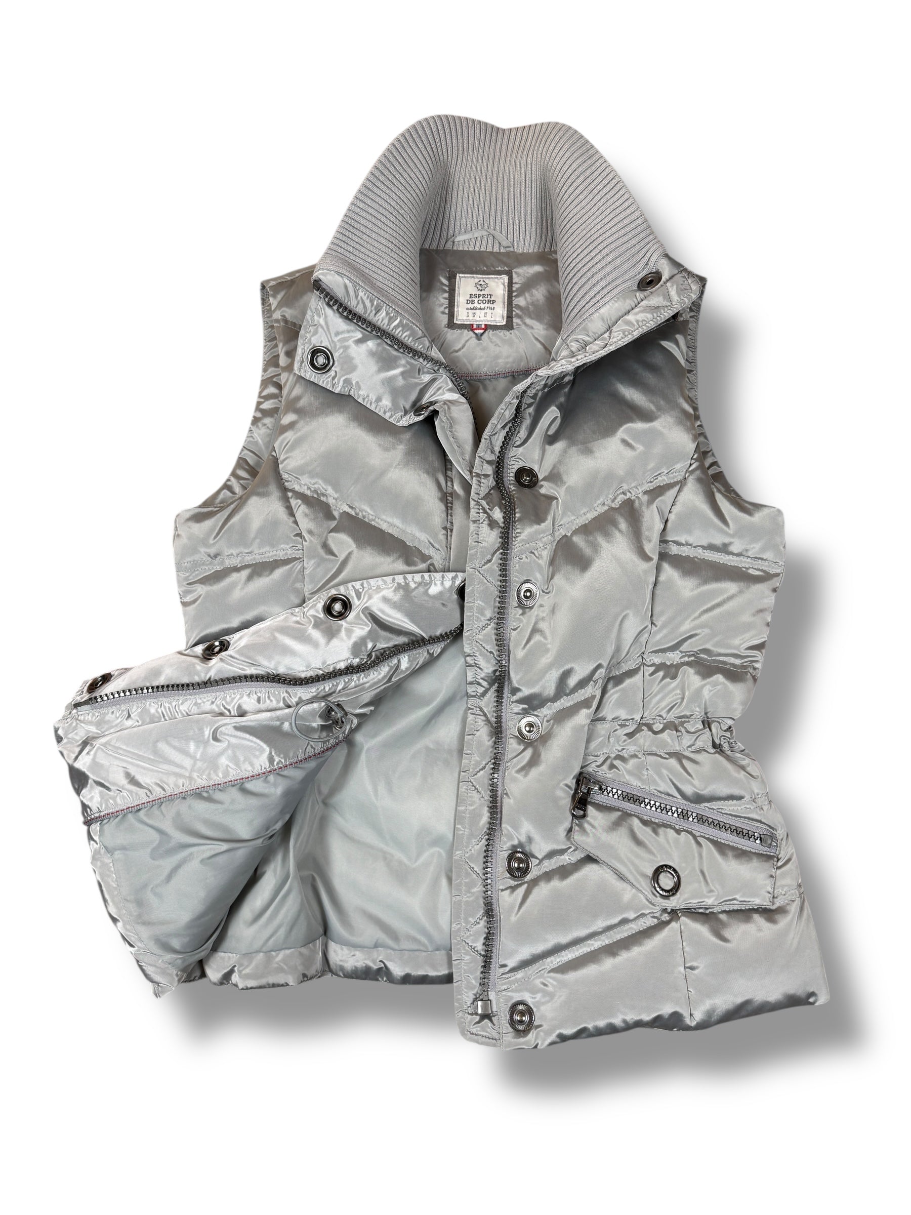 2000s Y2K Esprit Daunenweste Grau/Silber | M