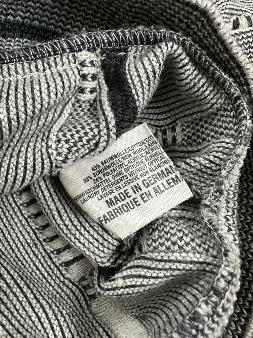 1990s Carlo Colucci Sweater Strick Weiß Schwarz Baumwolle/ Schurwolle XL