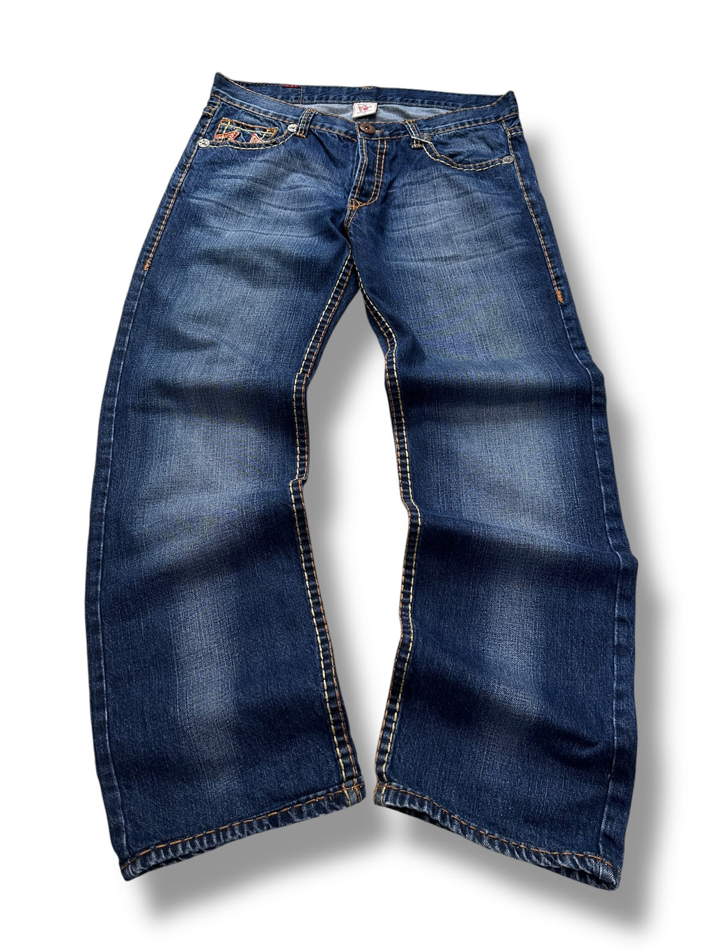 Y2K True Religion Billy Big T Baggy Jeans Dunkelblau Washed | L-XL Men’s W38