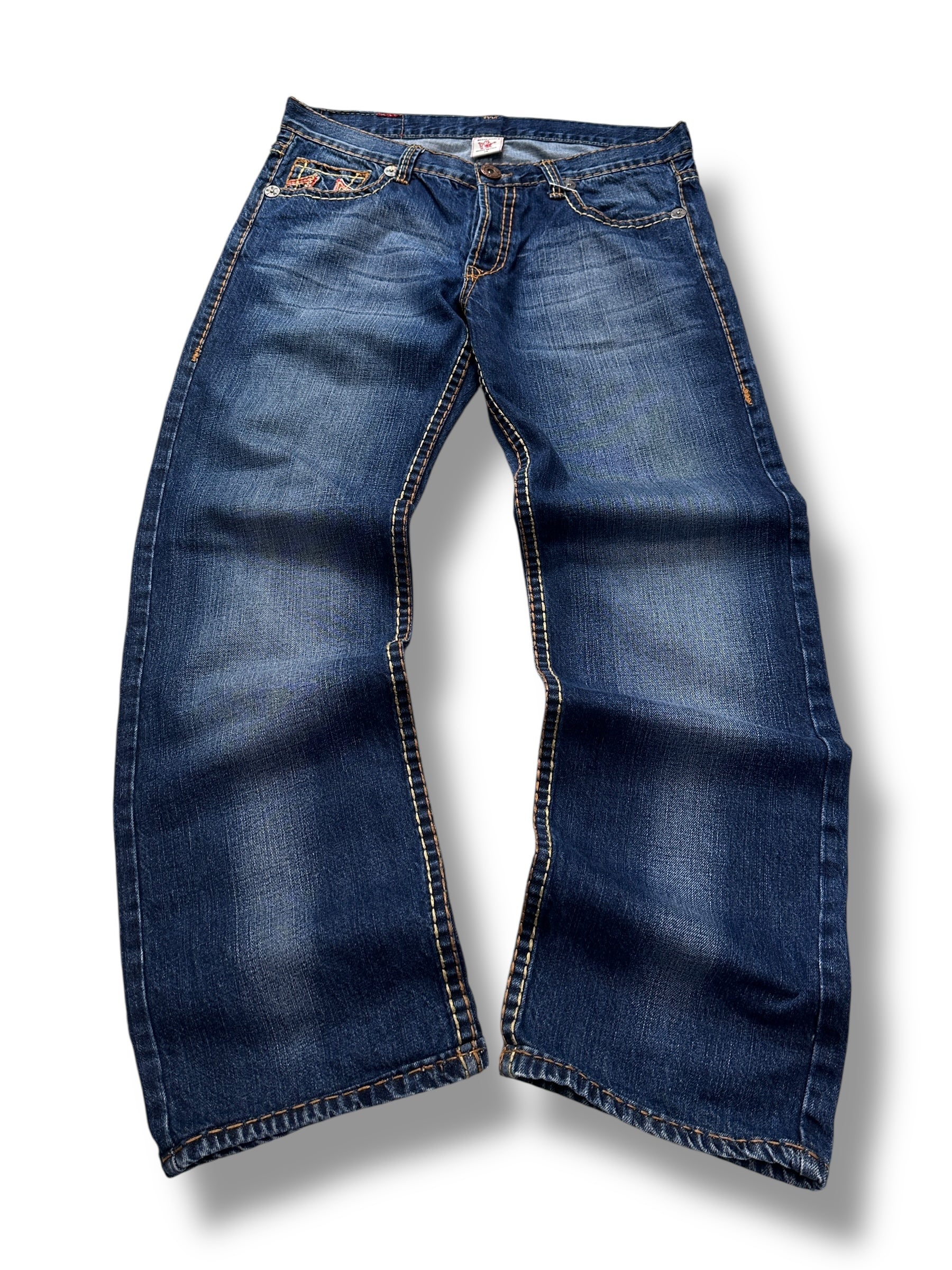 Y2K True Religion Billy Big T Baggy Jeans Dunkelblau Washed | L-XL Men’s W38