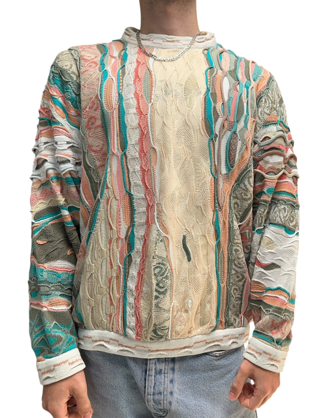 1990s Coogi Australia Strick Sweater Beige Blau L