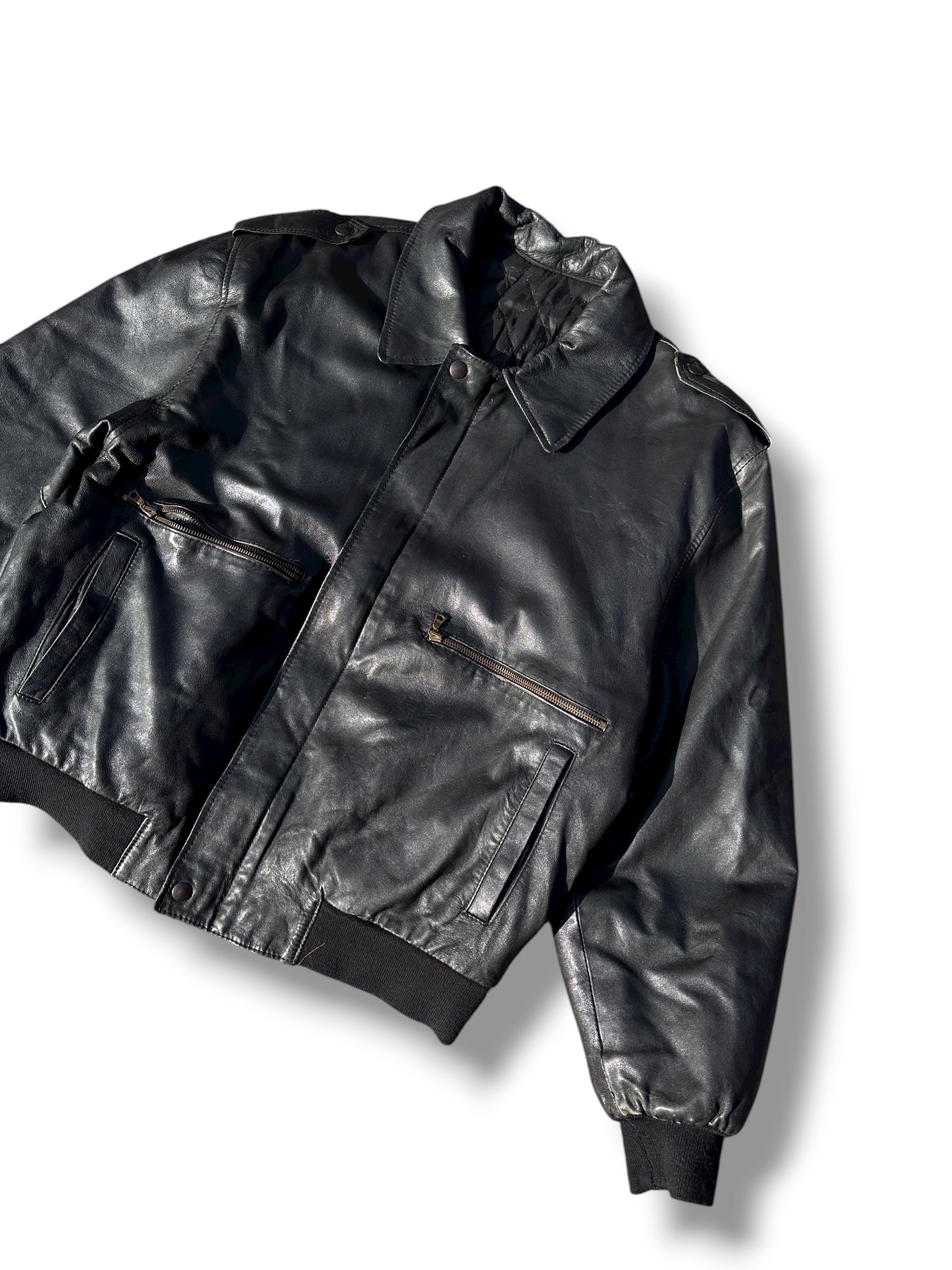 1990s Vera Pelle A-2 Fliegerjacke Leder Schwarz | M