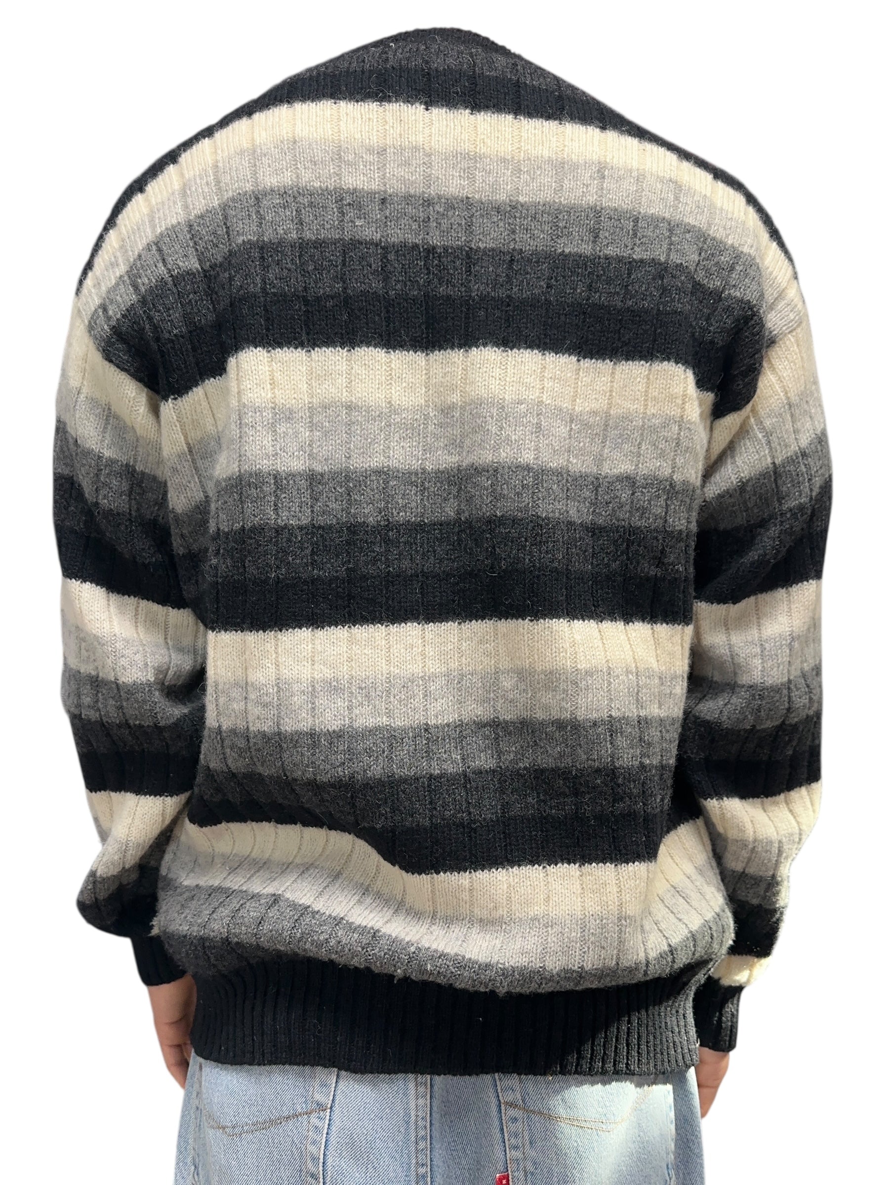 1990s Nara Maglie Sweater Shetland New Wool gestreift Schwarz Weiß XL y2k