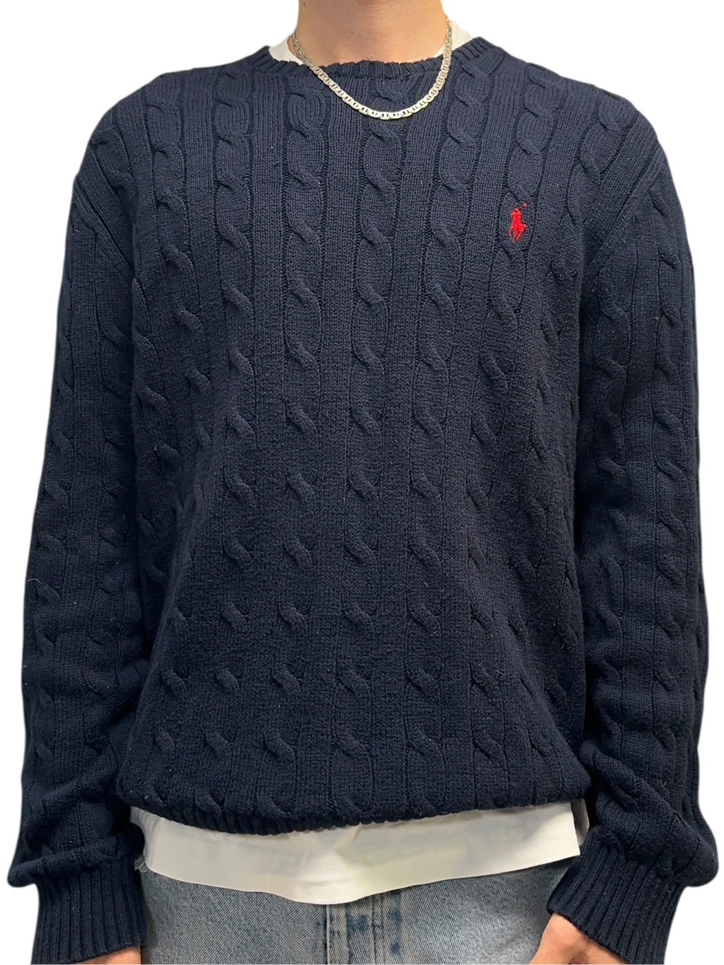 1990s Polo Ralph Lauren Cable Knit Sweater Dunkelblau L-XL