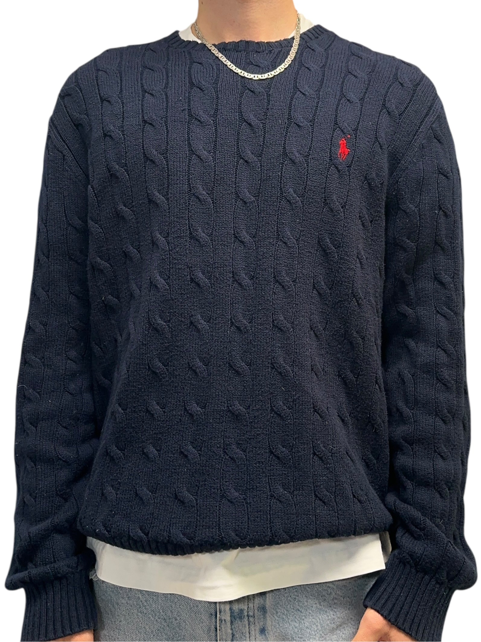 1990s Polo Ralph Lauren Cable Knit Sweater Dunkelblau L-XL