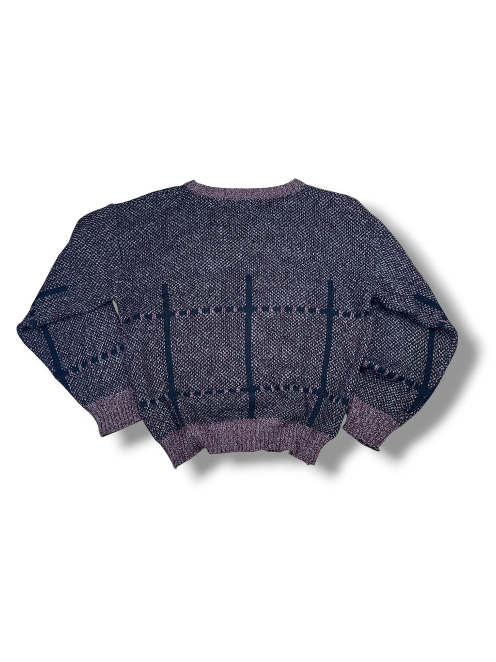 1990s Michael Gerald Strickpullover Dunkelblau/Grau Kariertes Muster | Vintage S