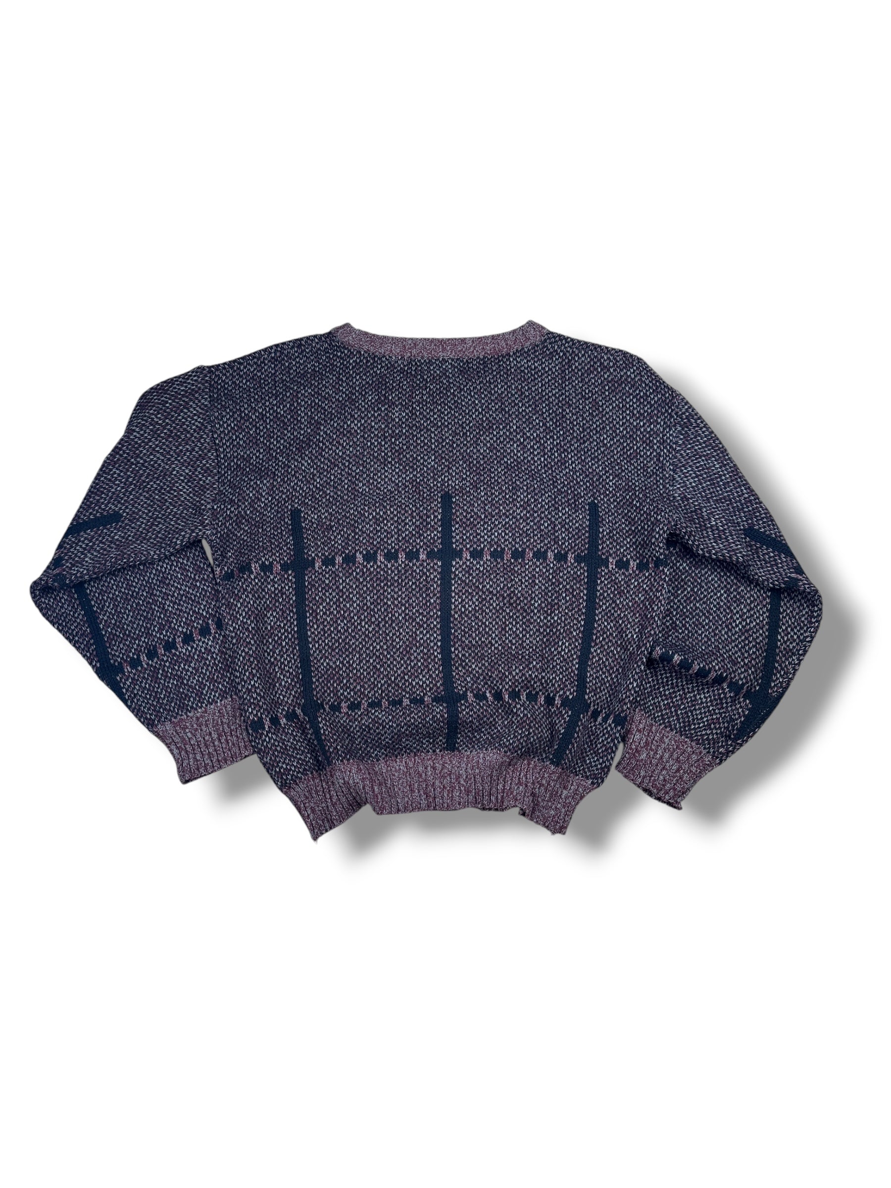 1990s Michael Gerald Strickpullover Dunkelblau/Grau Kariertes Muster | Vintage S