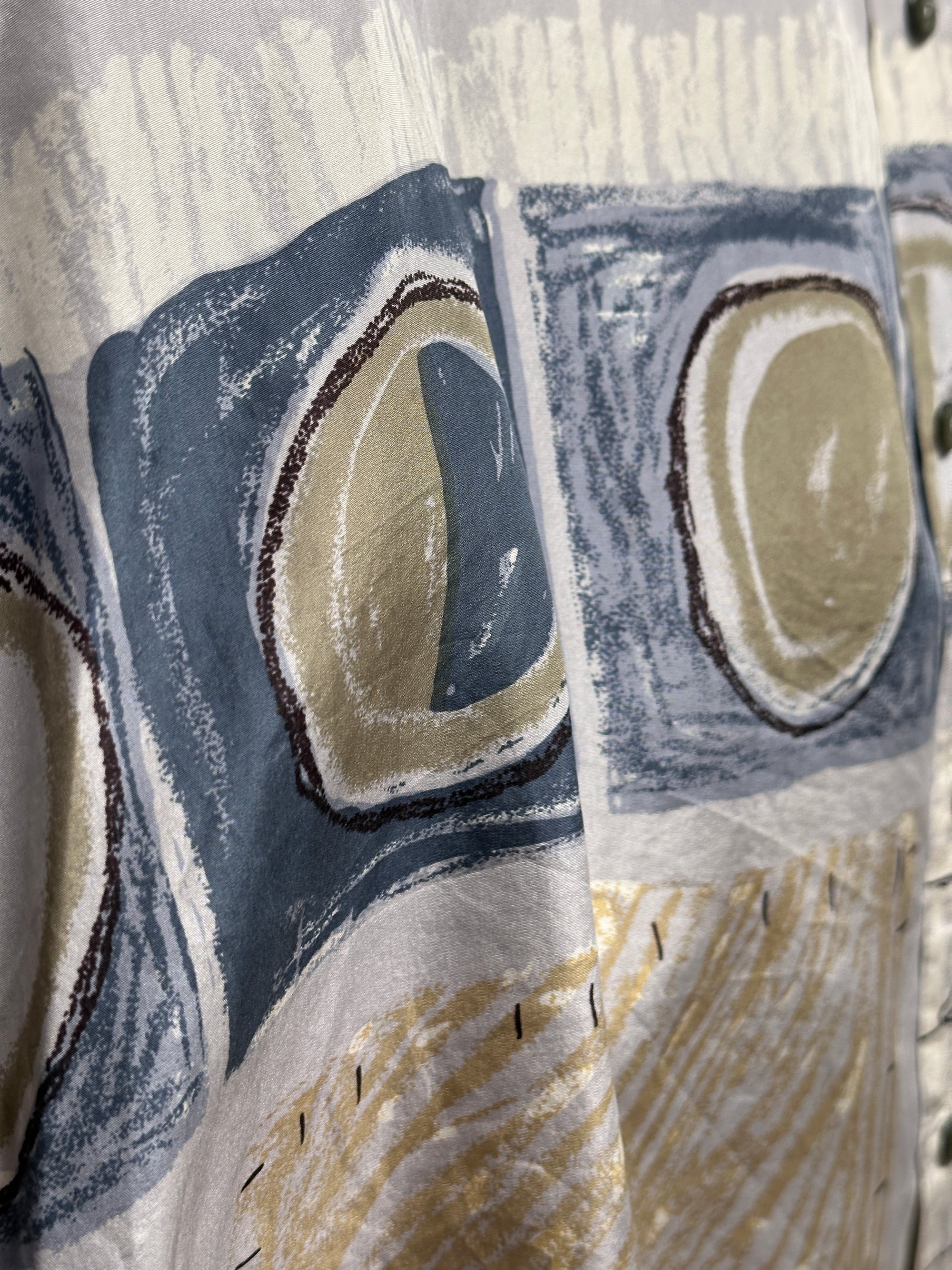 1980s Abstract Seide Shirt L-XL