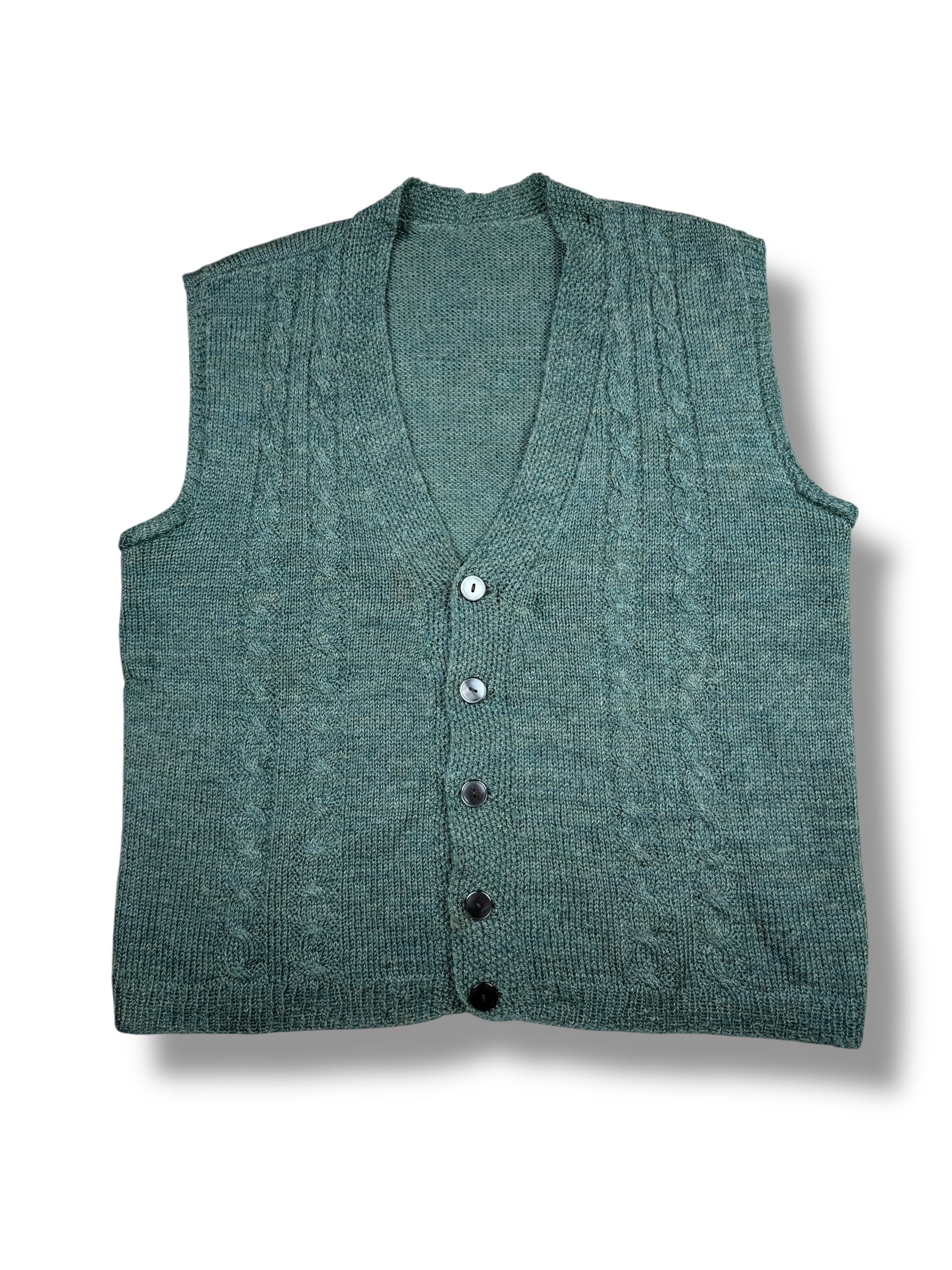1980s/1990s Handgestrickter Pullunder Grün | S