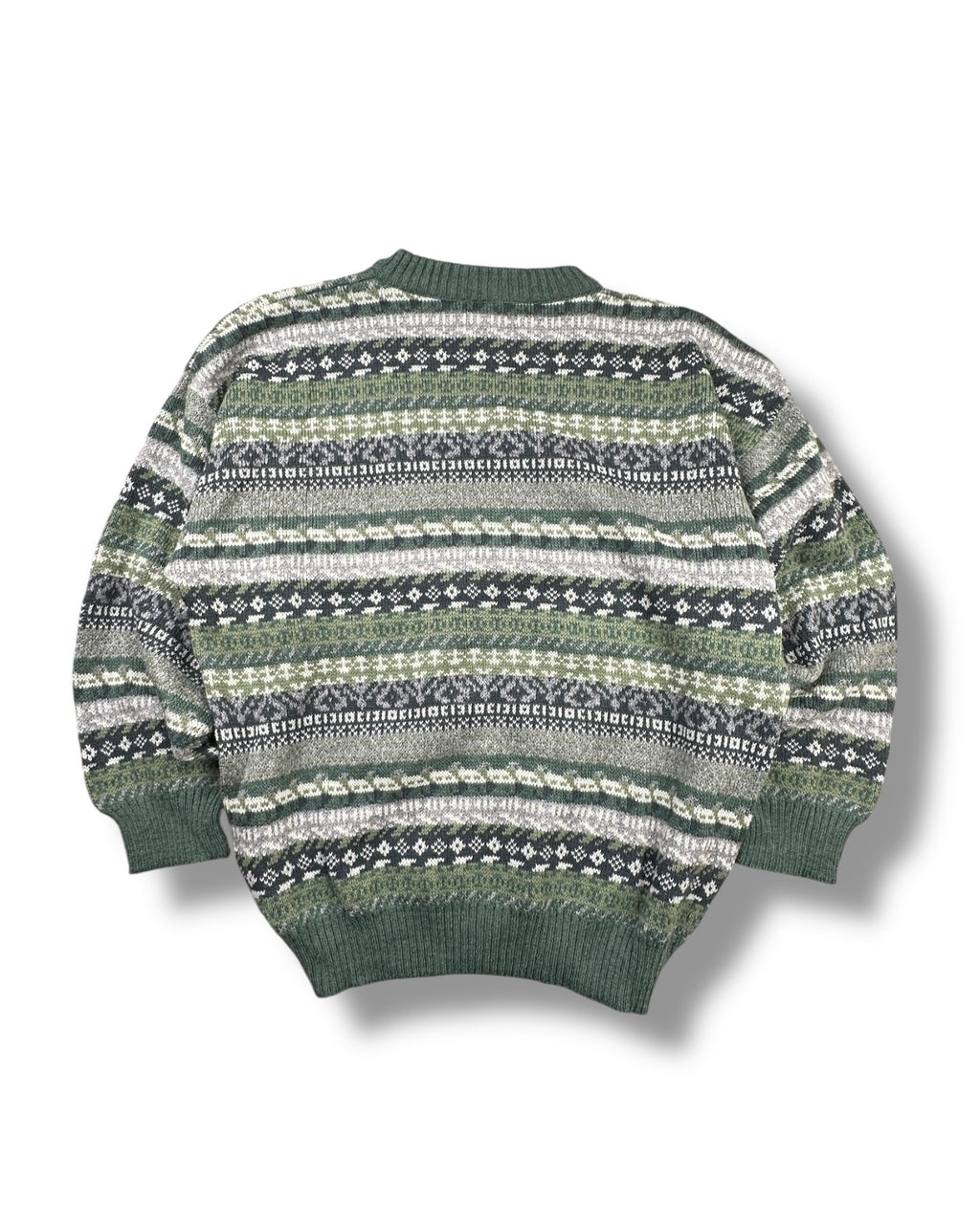 1980s/1990s Fair-Isle Stricksweater Grün & Weiß | Vintage M