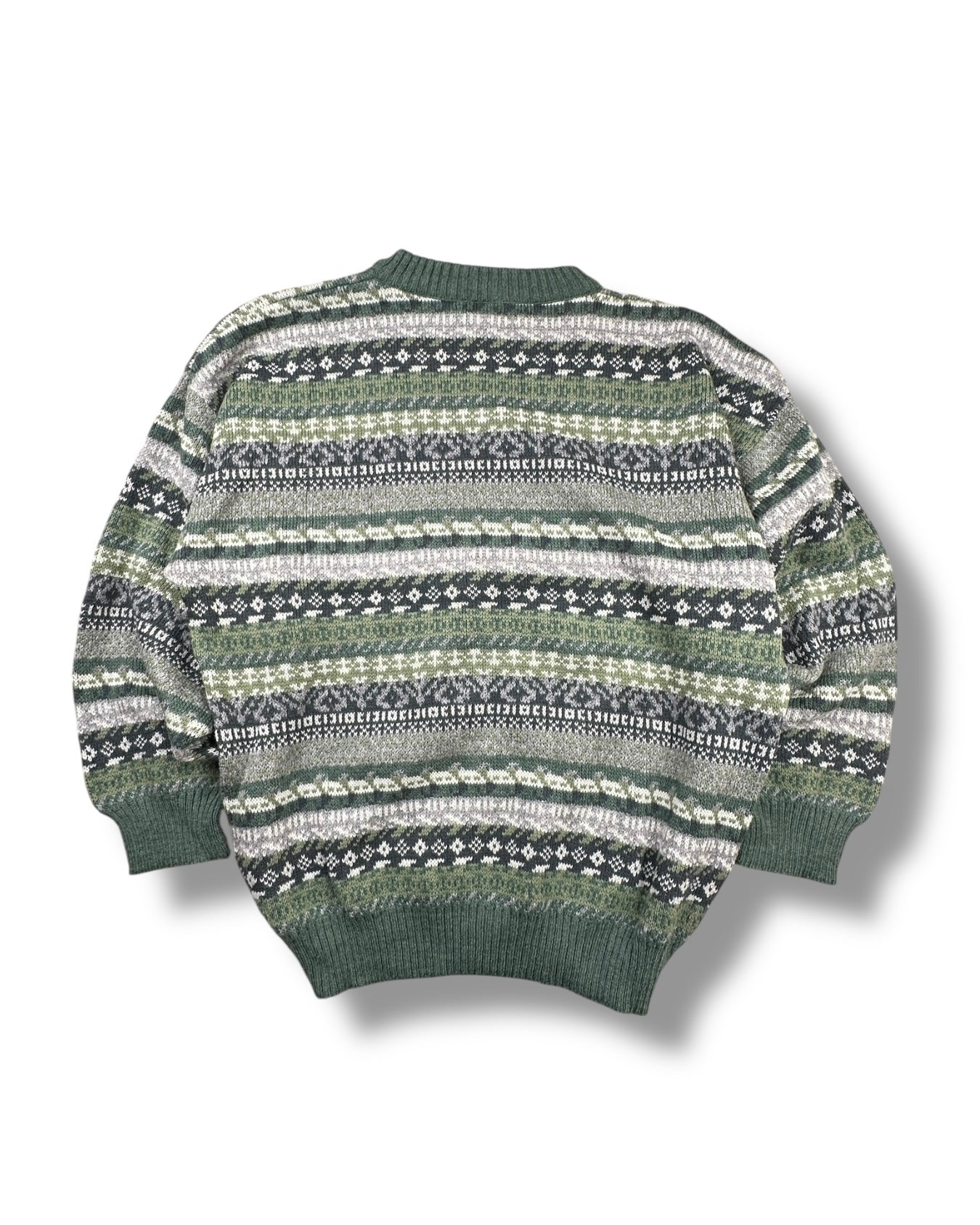 1980s/1990s Fair-Isle Stricksweater Grün & Weiß | Vintage M