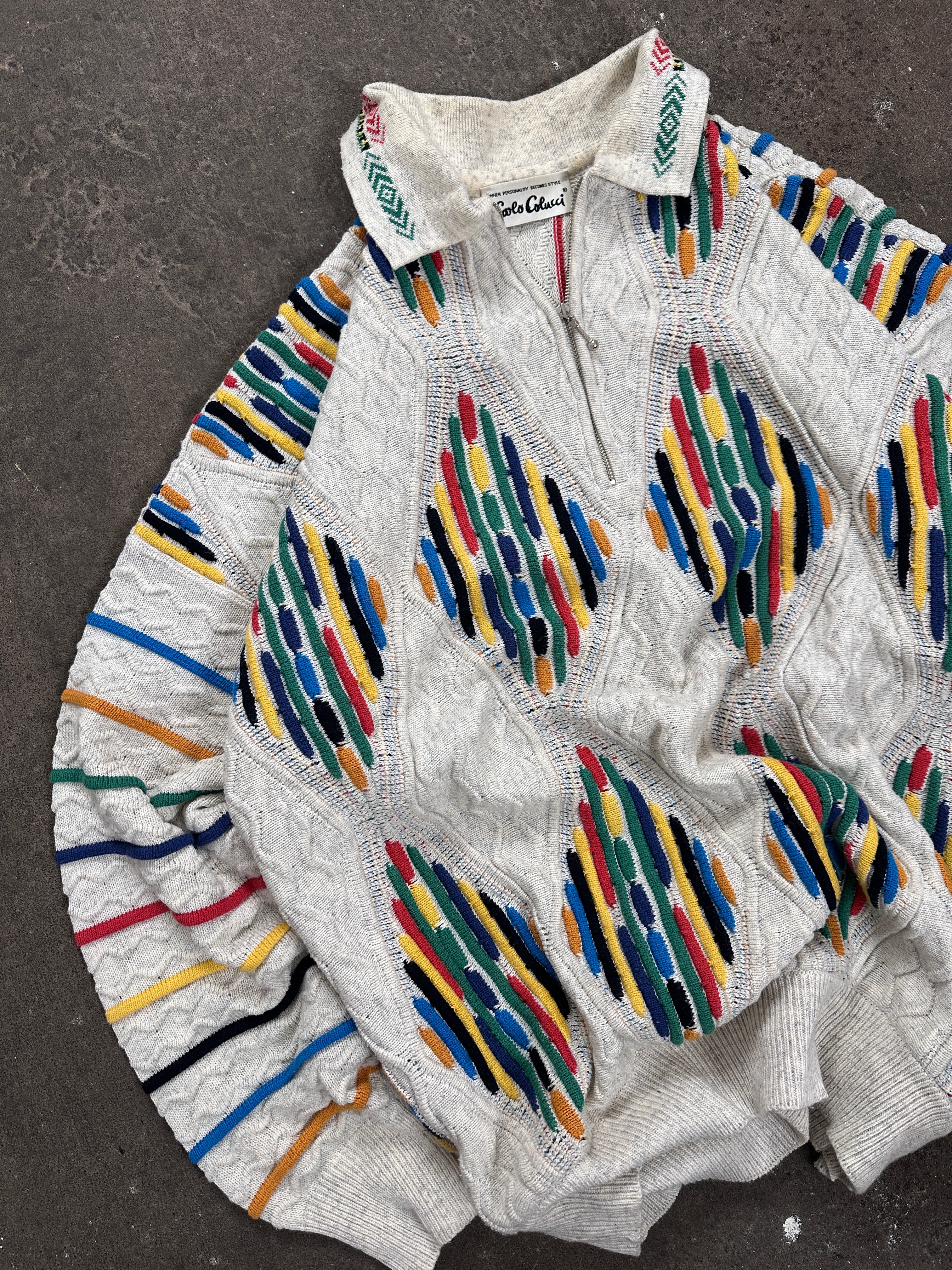 1990s Carlo Colucci Reggae Sweater Kragen Bunt L
