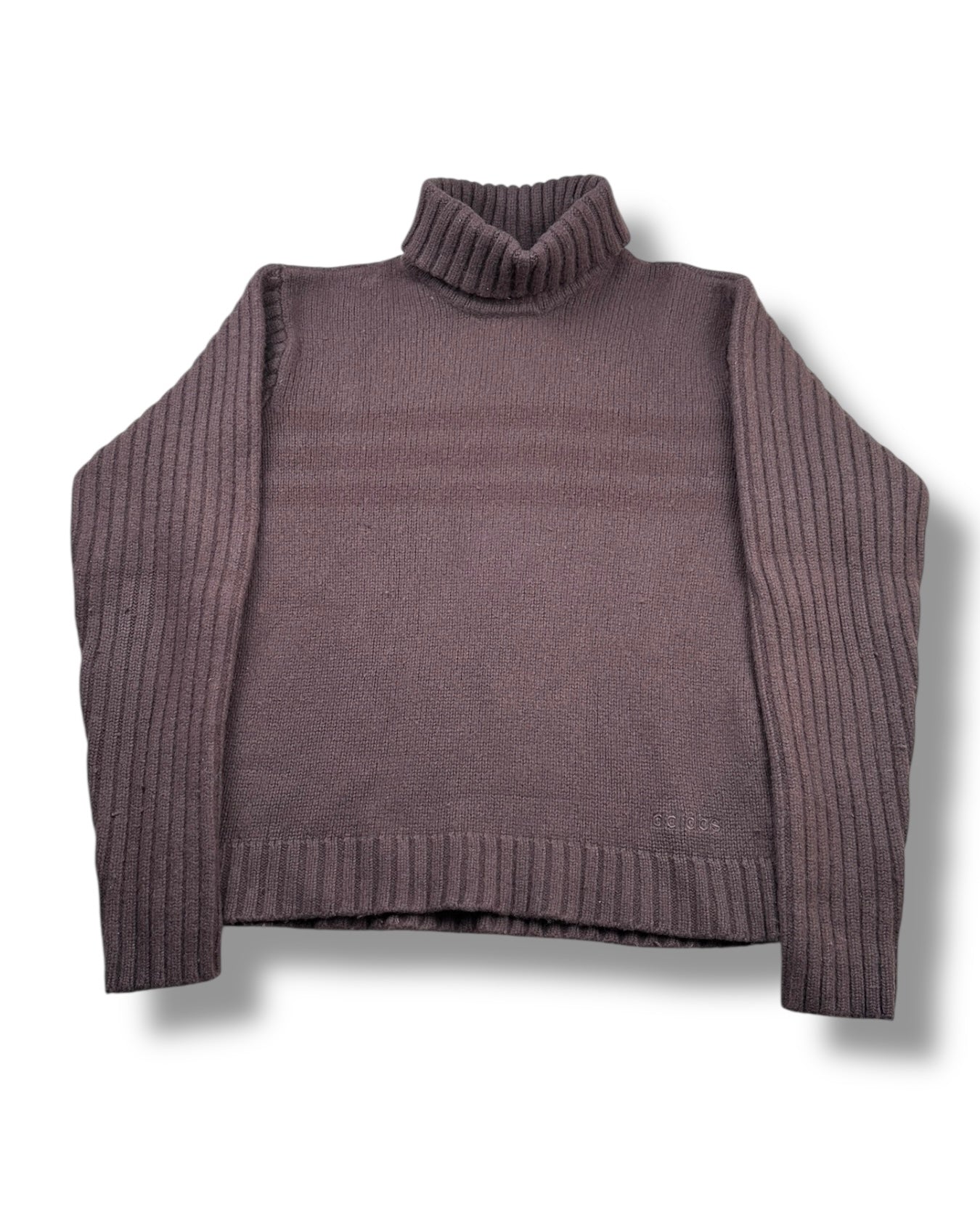 2010s Adidas Rollkragen Crewneck Stricksweater Braun Spellout L-XL | Vintage