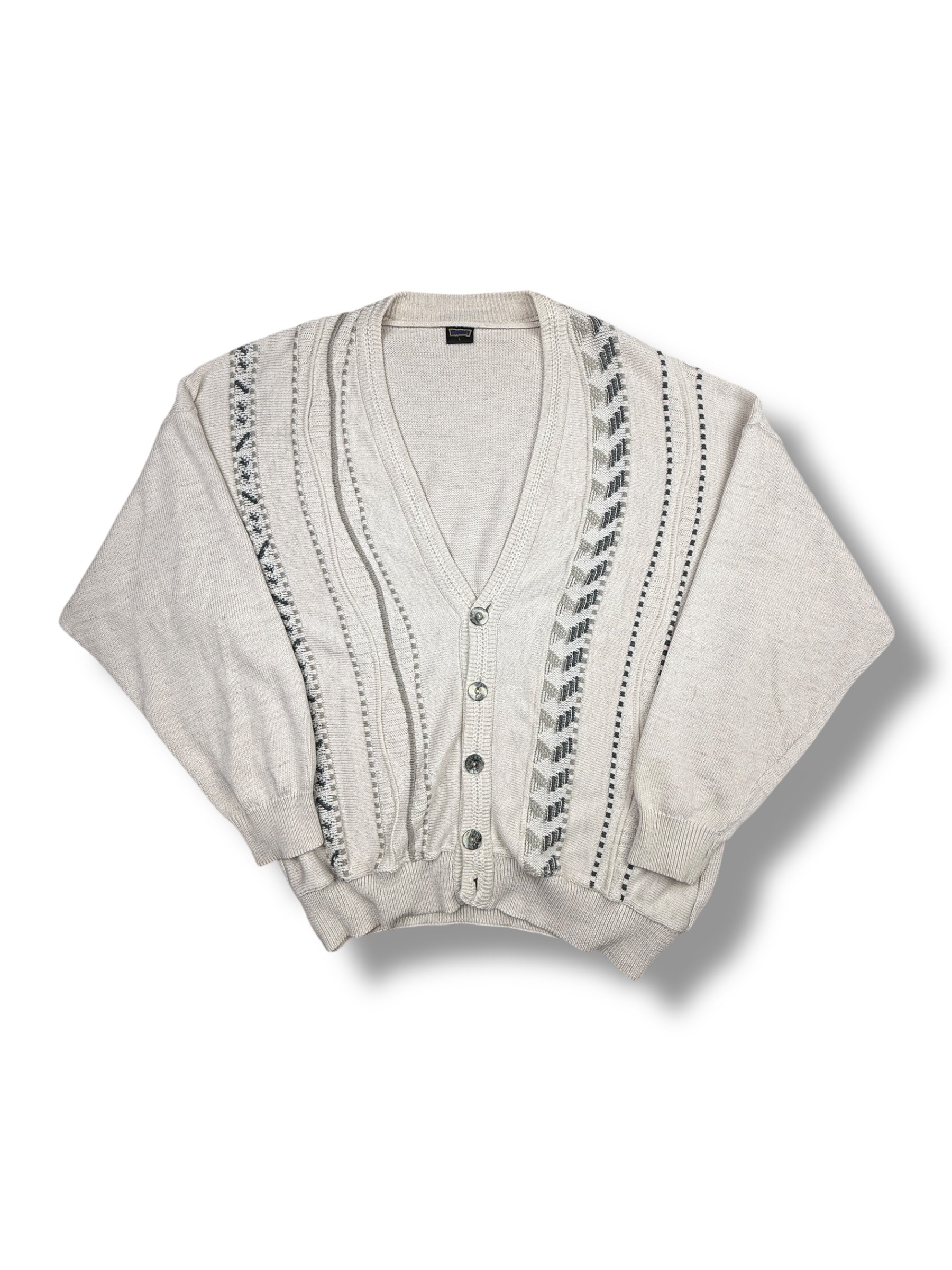 1990s Westbury Cardigan Weiß Grau | L