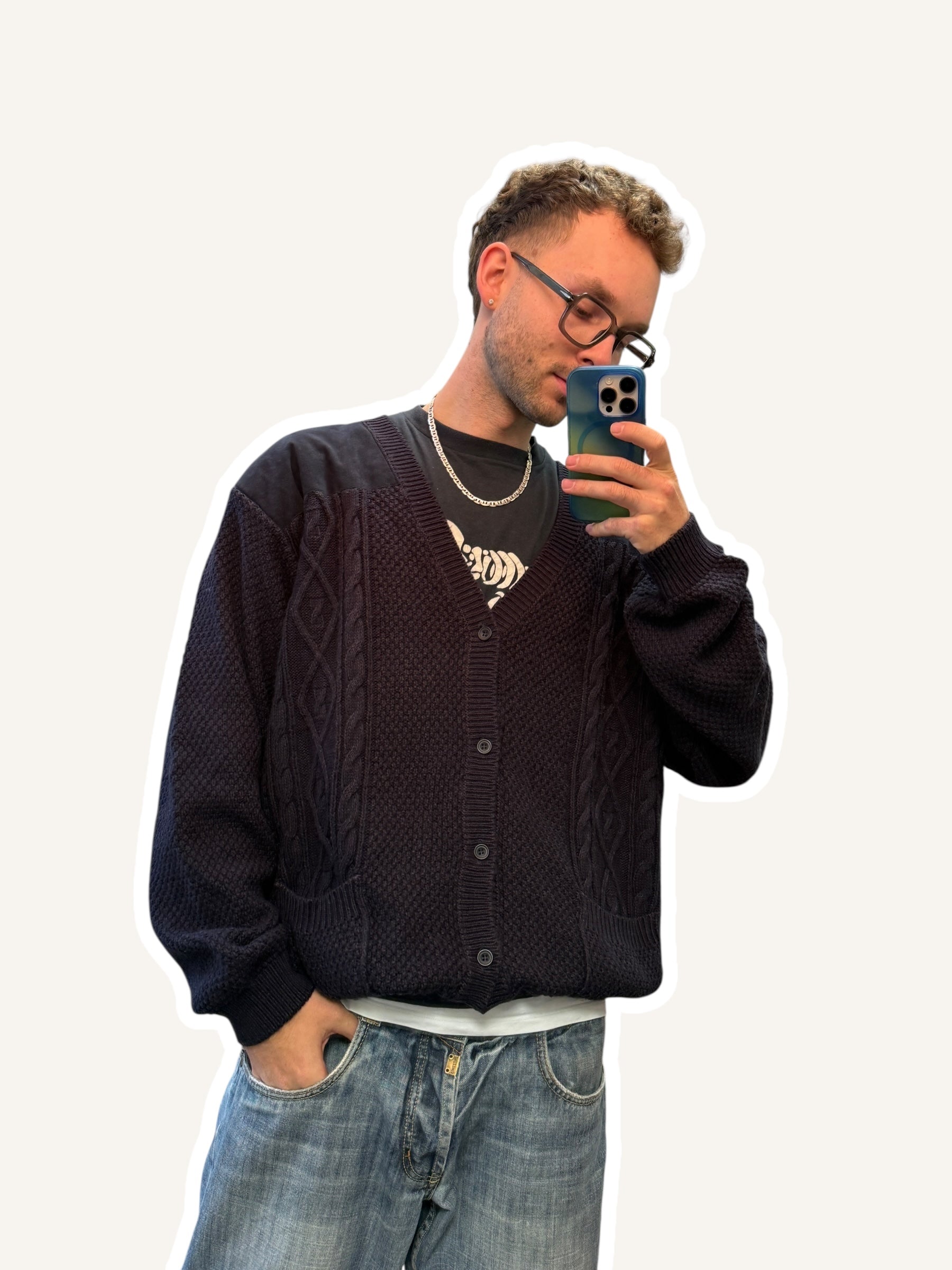 1990s Les Impeccables de La Redoute Cardigan Dunkelblau | XXL
