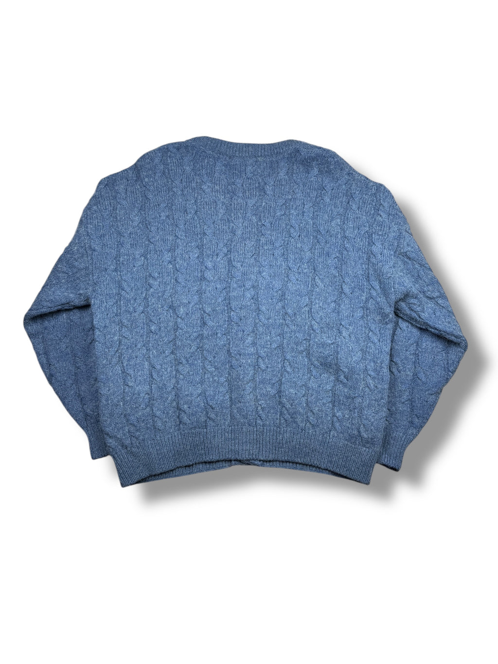 1990er Alpaka Cardigan Blau Zopfmuster | L