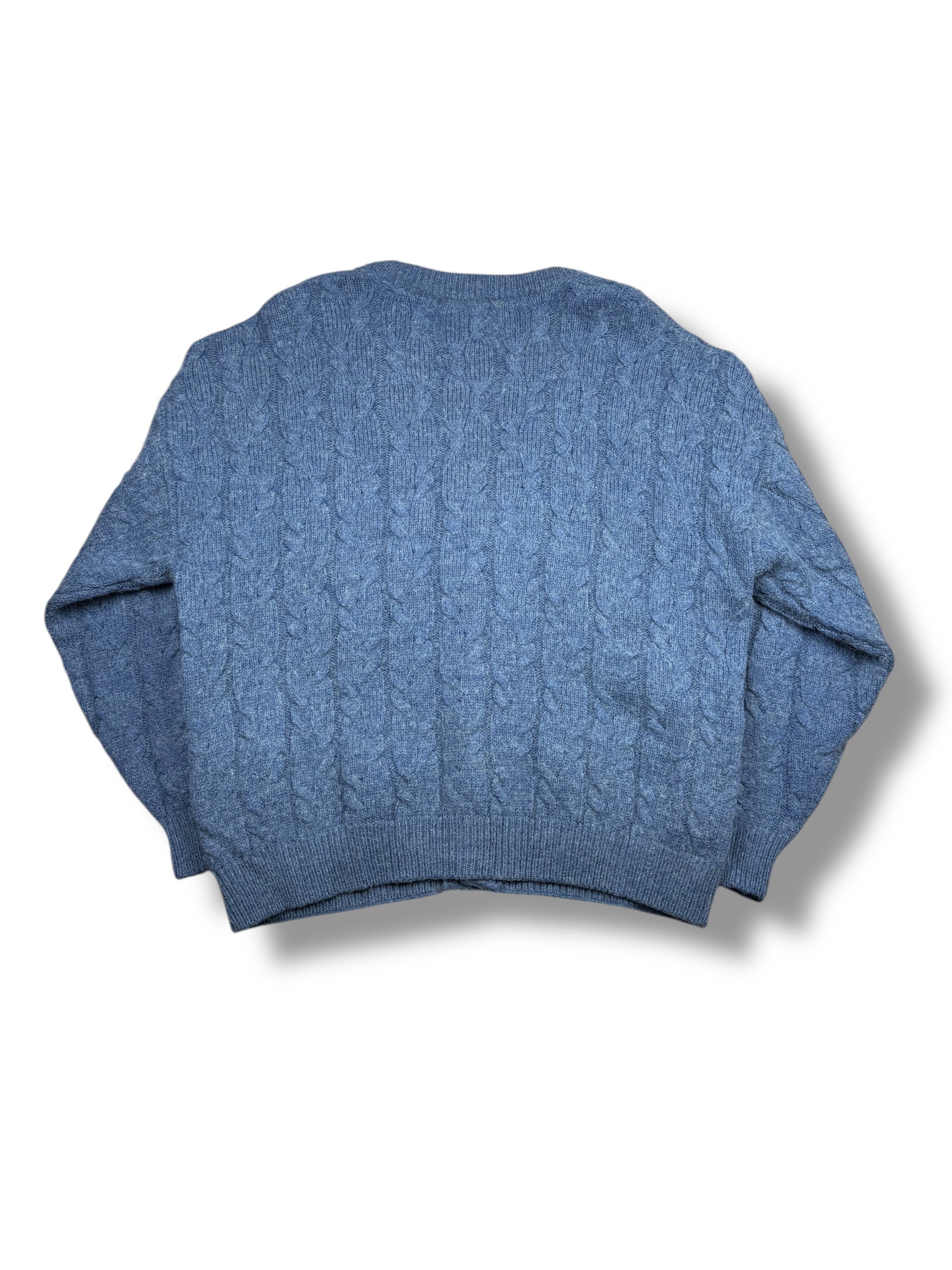 1990er Alpaka Cardigan Blau Zopfmuster | L