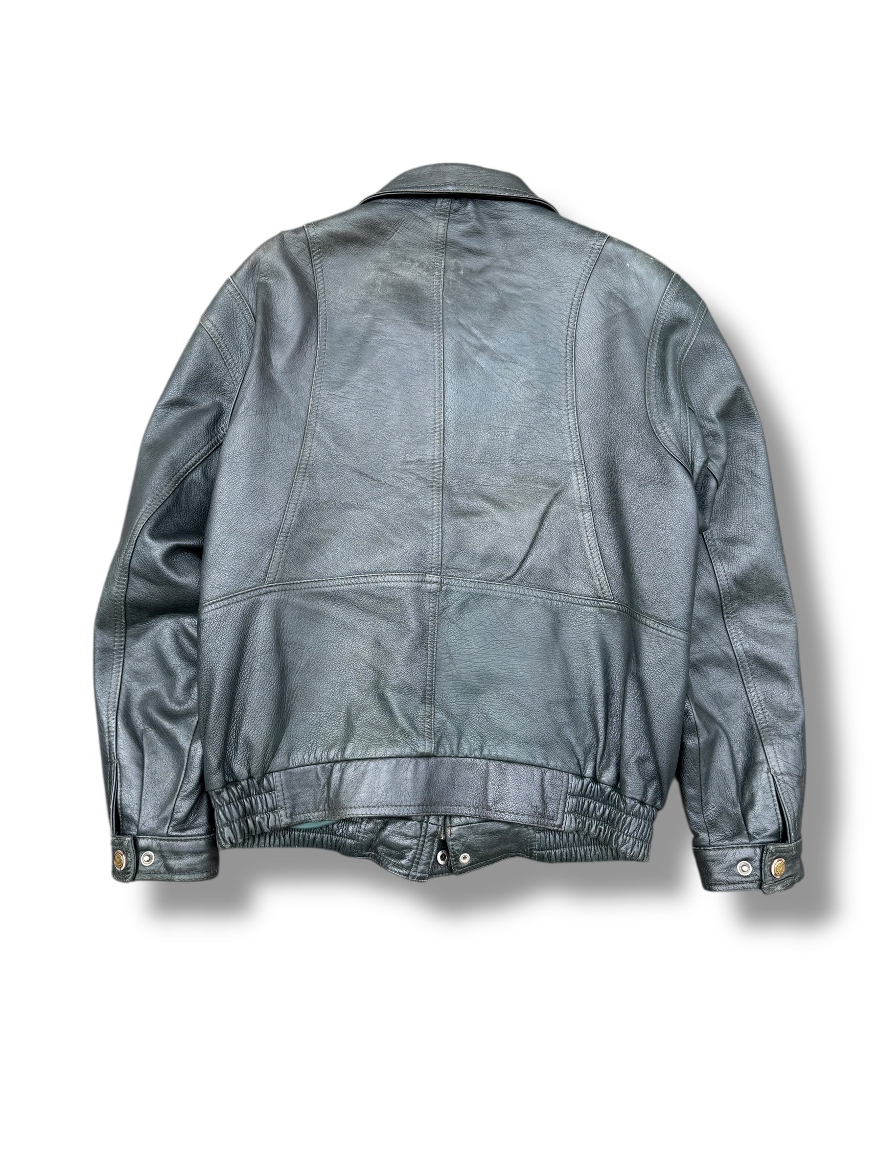 1990s EWRY Ledermode Lederjacke Dunkelgrün | L