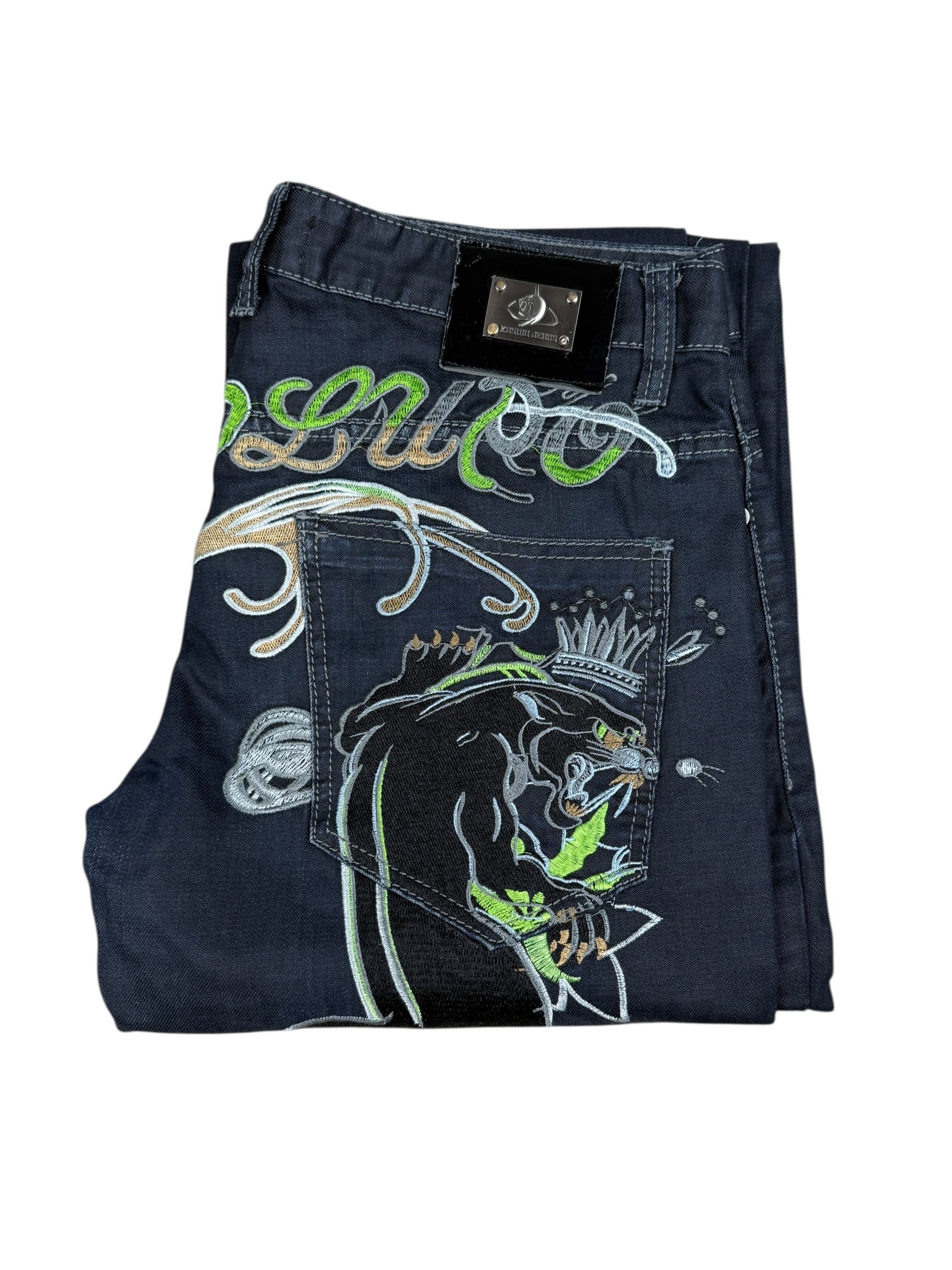 Y2k Avantgarde Japanese Style Ed Hardy Kosmo Lupo Jeans Schwarz | L
