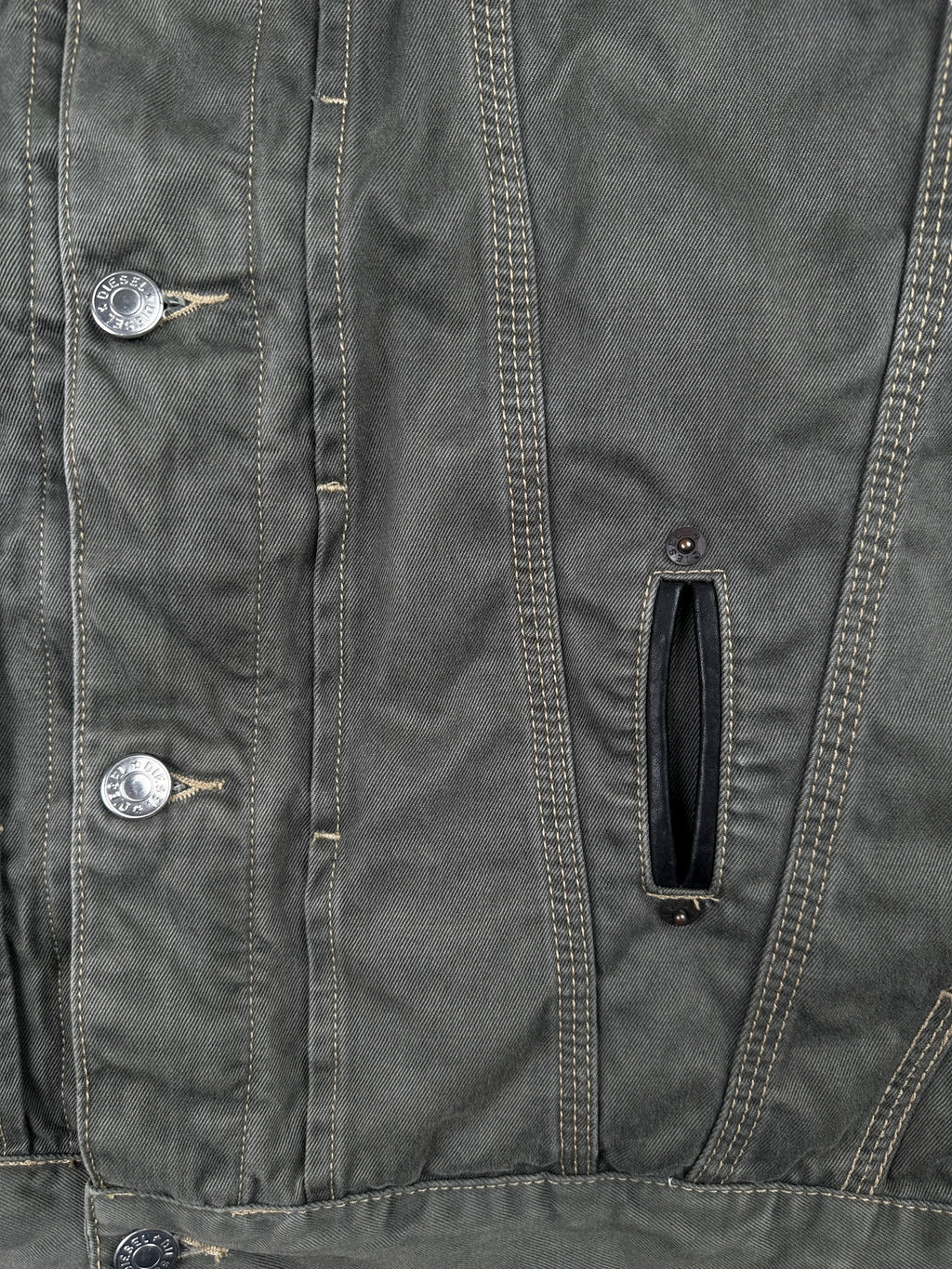 1990s Diesel Industries Jeansjacke Stone Grau mit Lederkragen | Vintage XXL