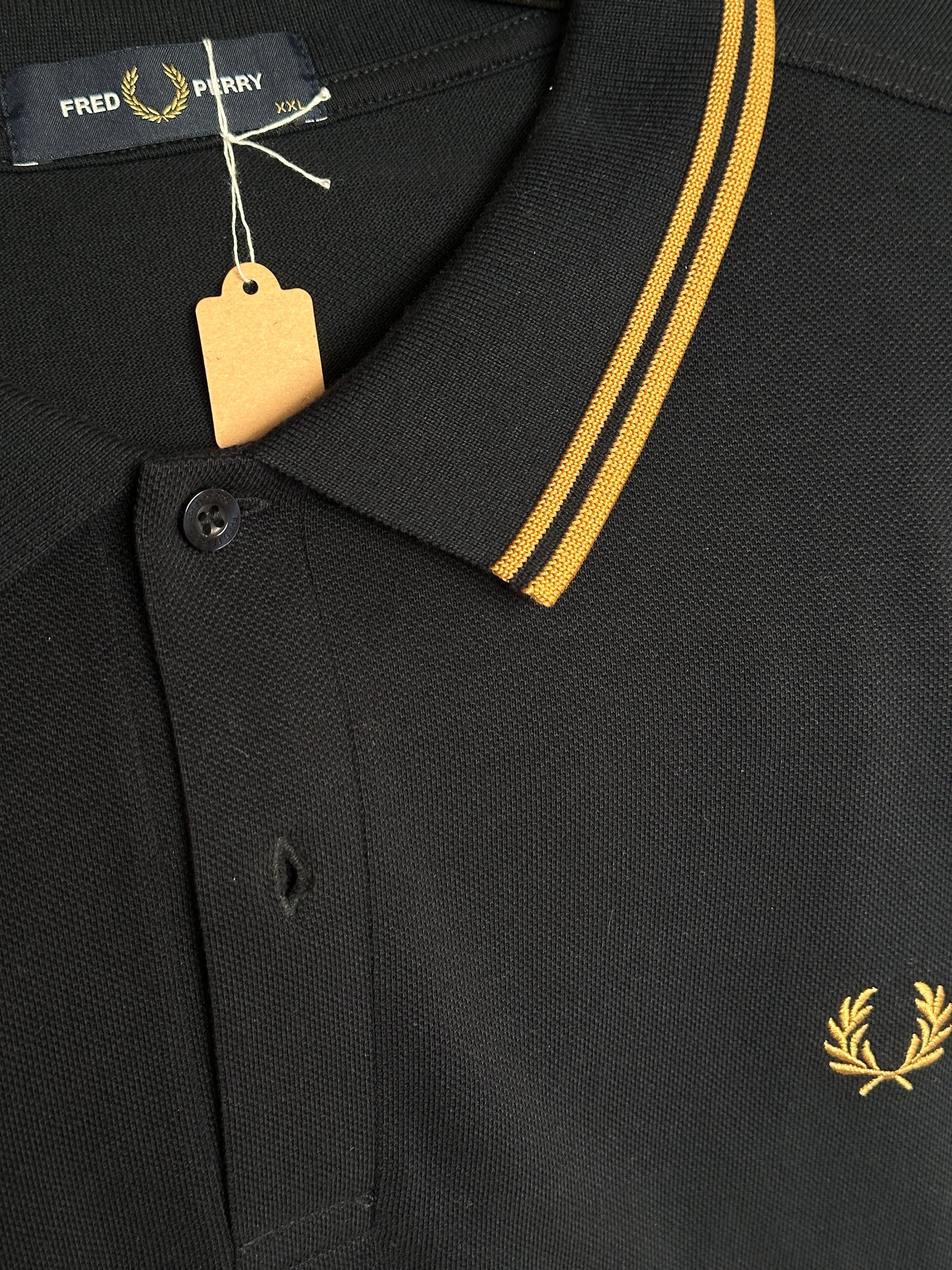 2000s Fred Perry Polo langarm Schwarz XXL