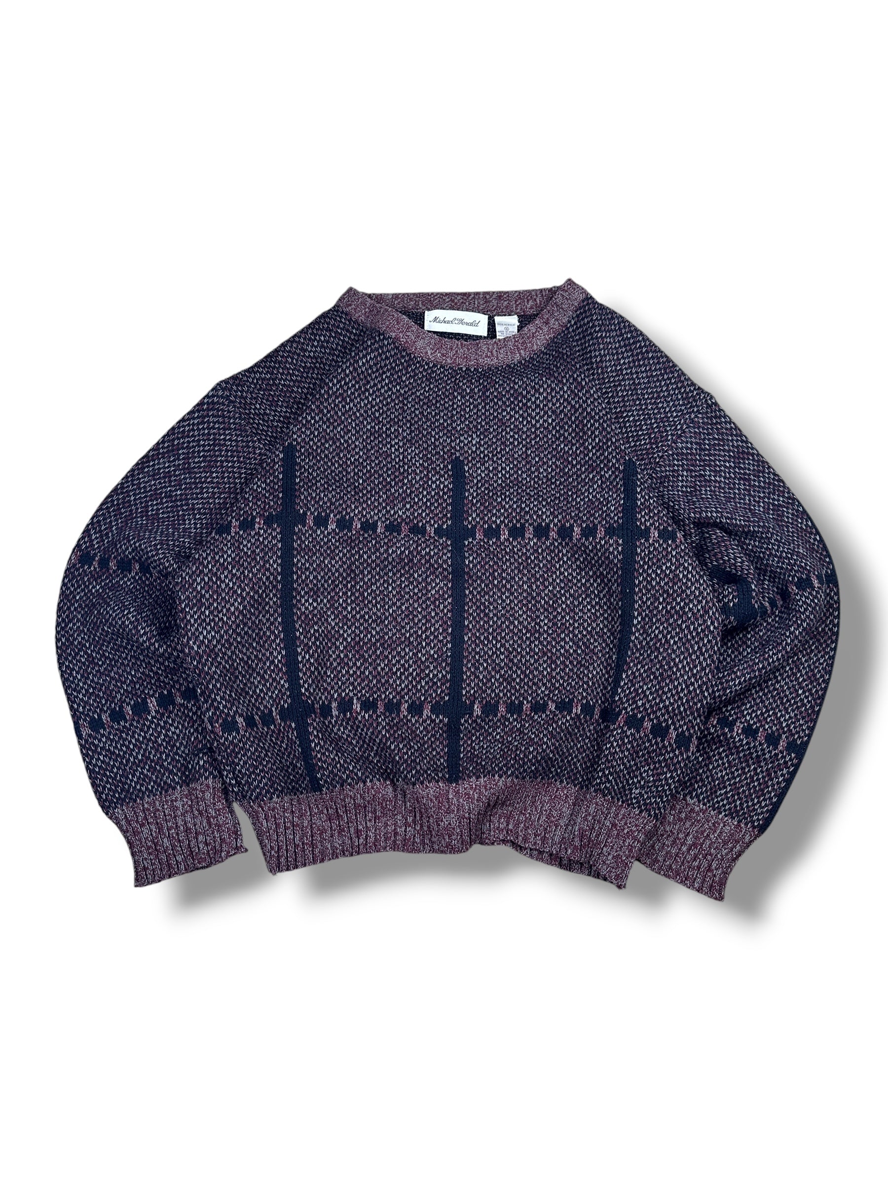 1990s Michael Gerald Strickpullover Dunkelblau/Grau Kariertes Muster | Vintage S