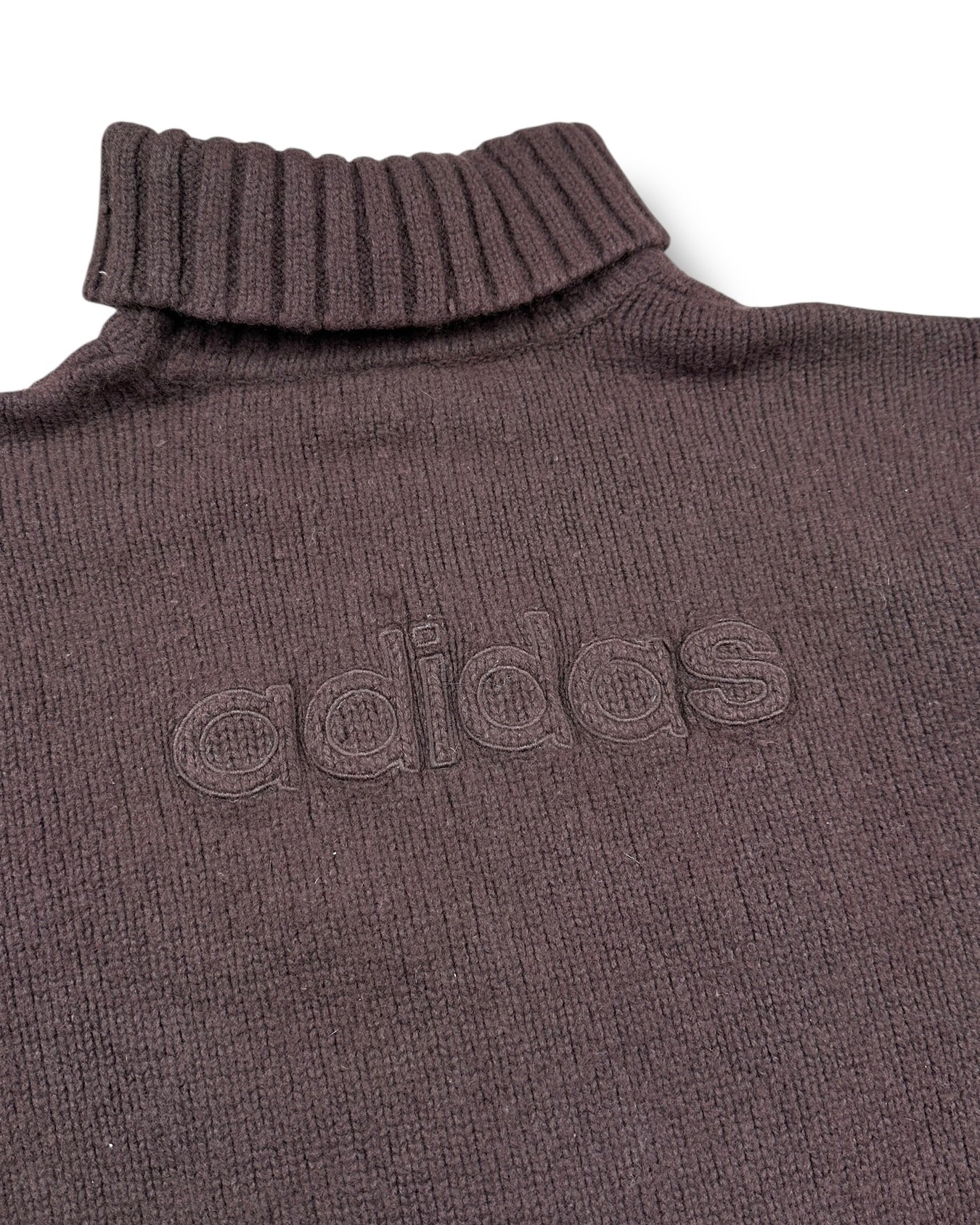 2010s Adidas Rollkragen Crewneck Stricksweater Braun Spellout L-XL | Vintage