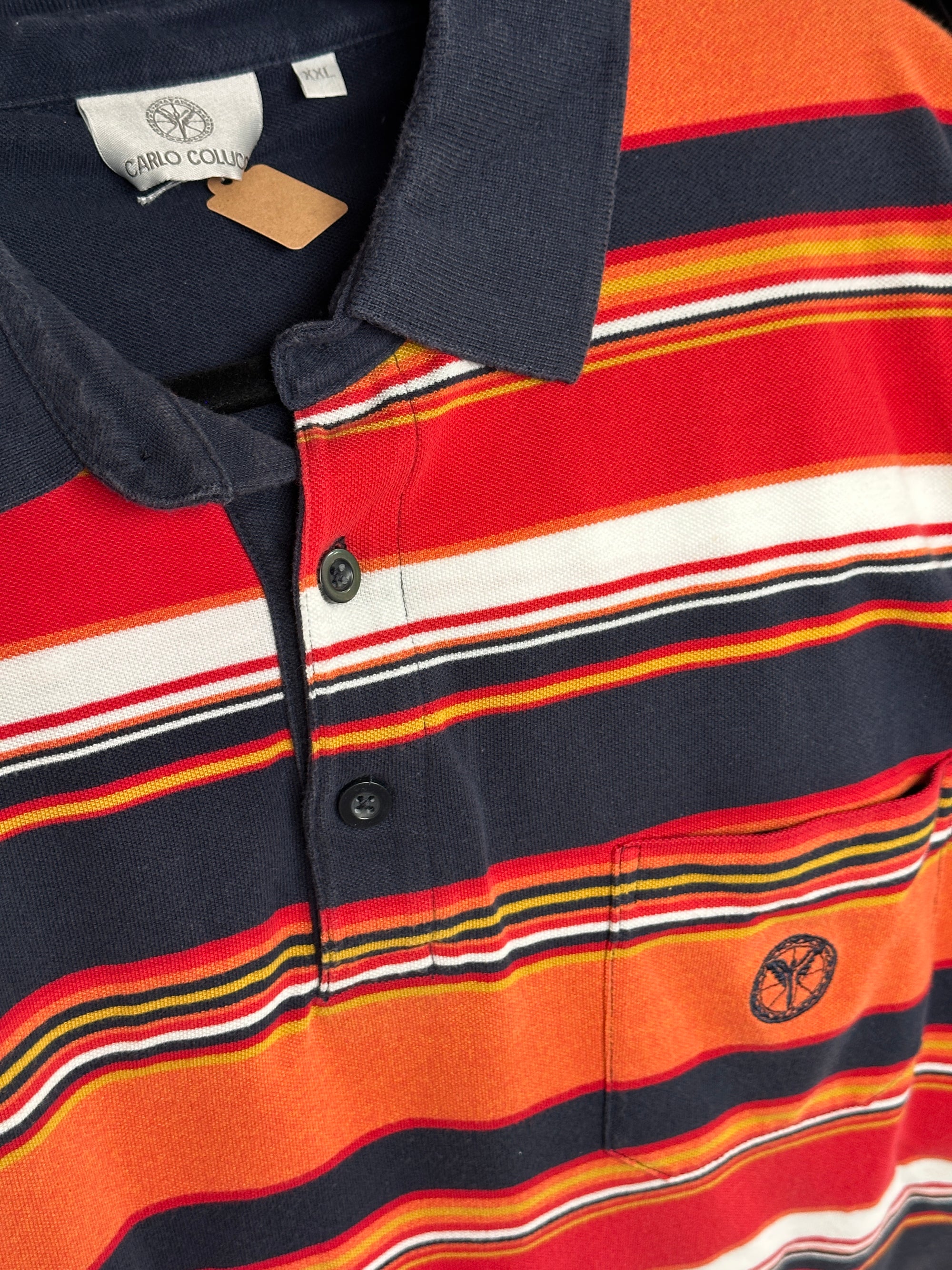 1990s Carlo Colucci Polo gestreift Orange XXL