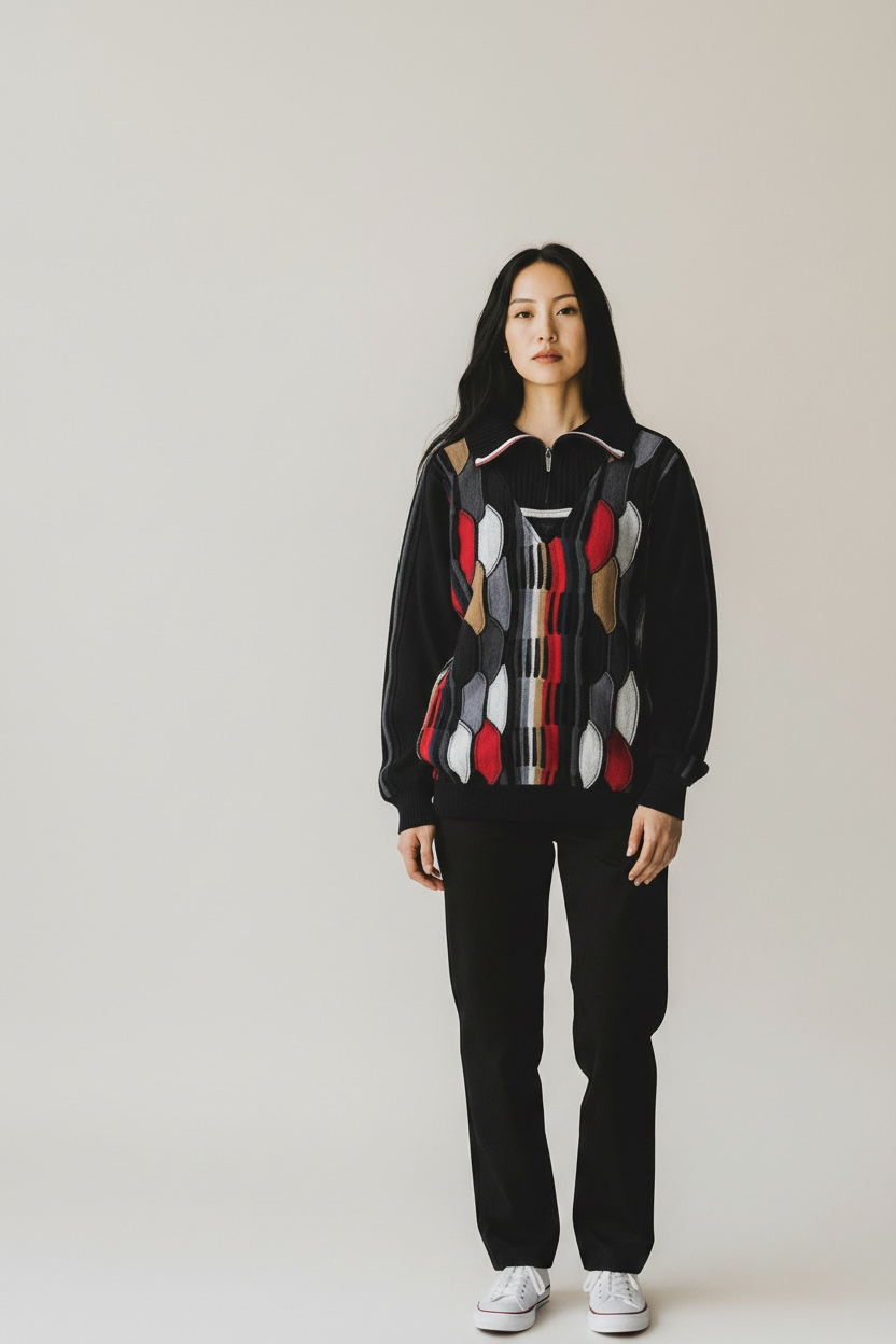 1990s Carlo Colucci Limited Edition Stricksweater Schwarz Rot | M