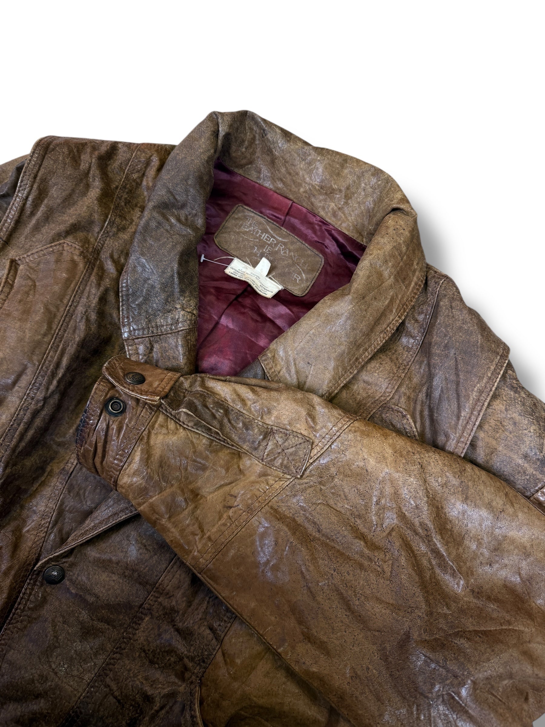 1980s The Leather Ranch Lederjacke Braun | S-M