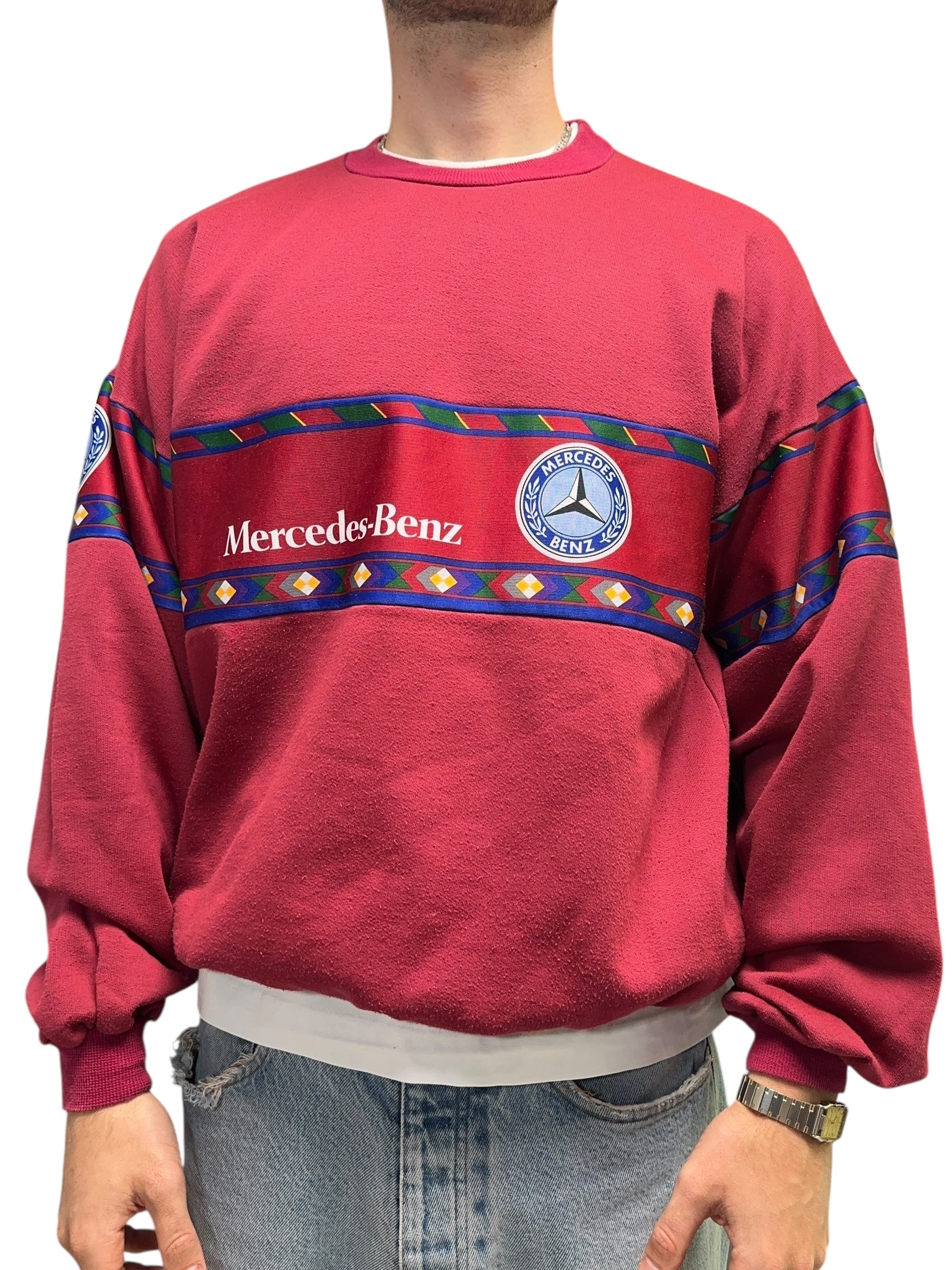 1990s Mercedes Benz Vintage Sweater Rot Bordeaux M/L