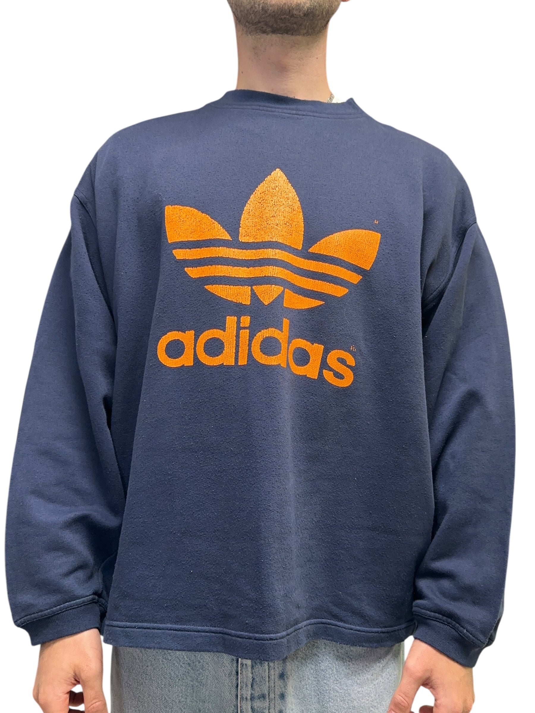 1980s Adidas Trefoil Logo Sweater Dunkelblau XL