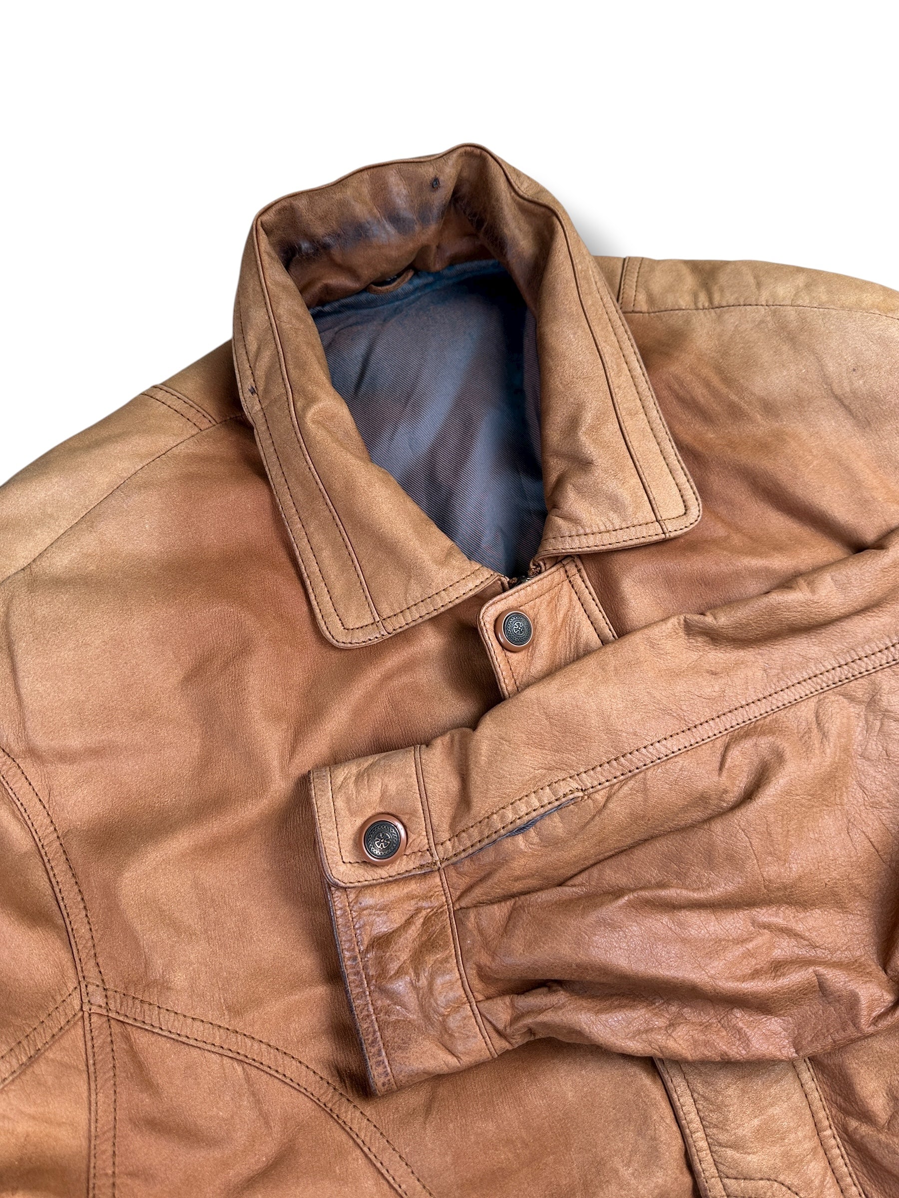 1990s Hellbraune Vintage Lederjacke | Herren XL