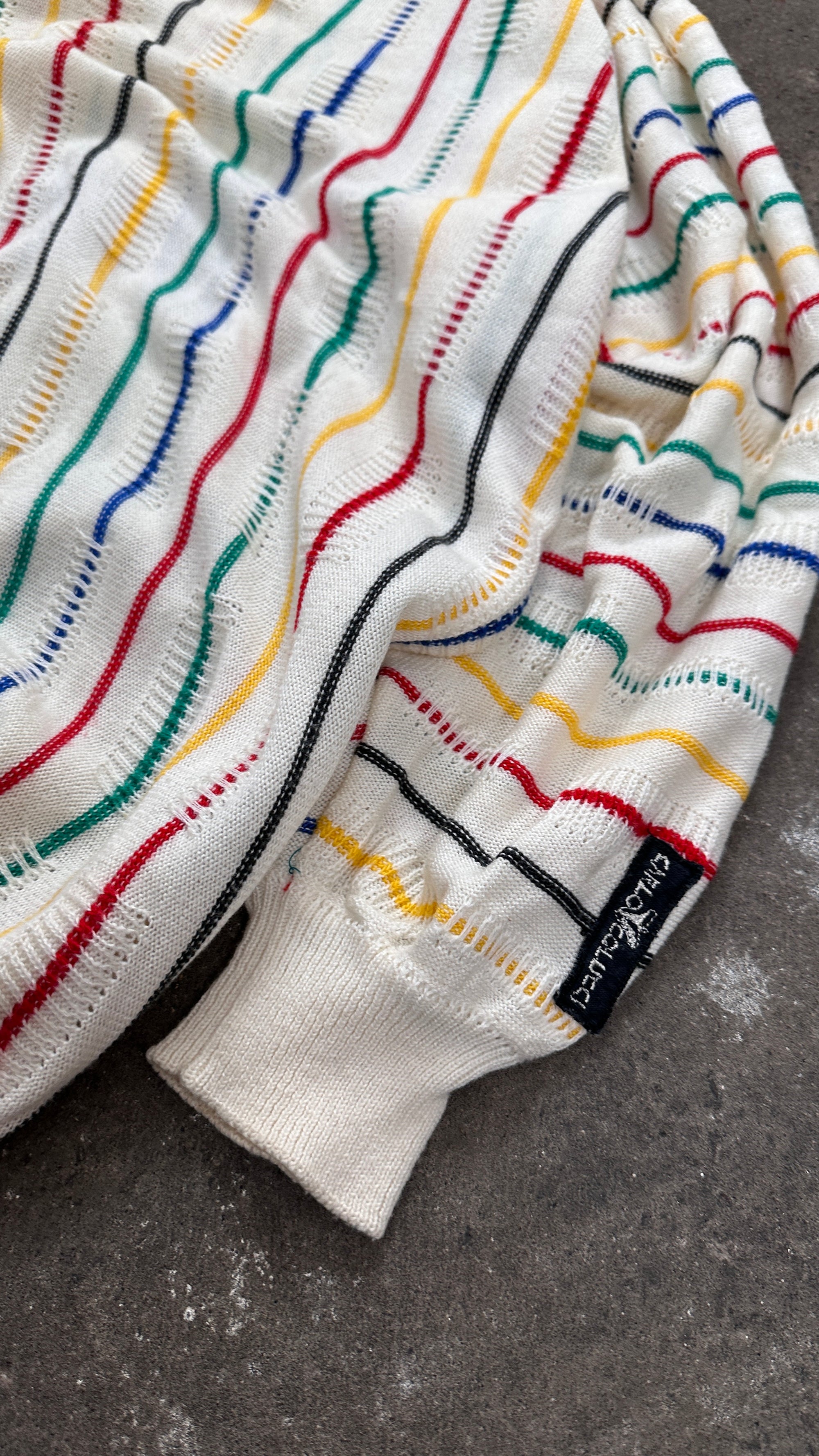 1990s Carlo Colucci Sweater Jamaica stripes Kragen L/XL